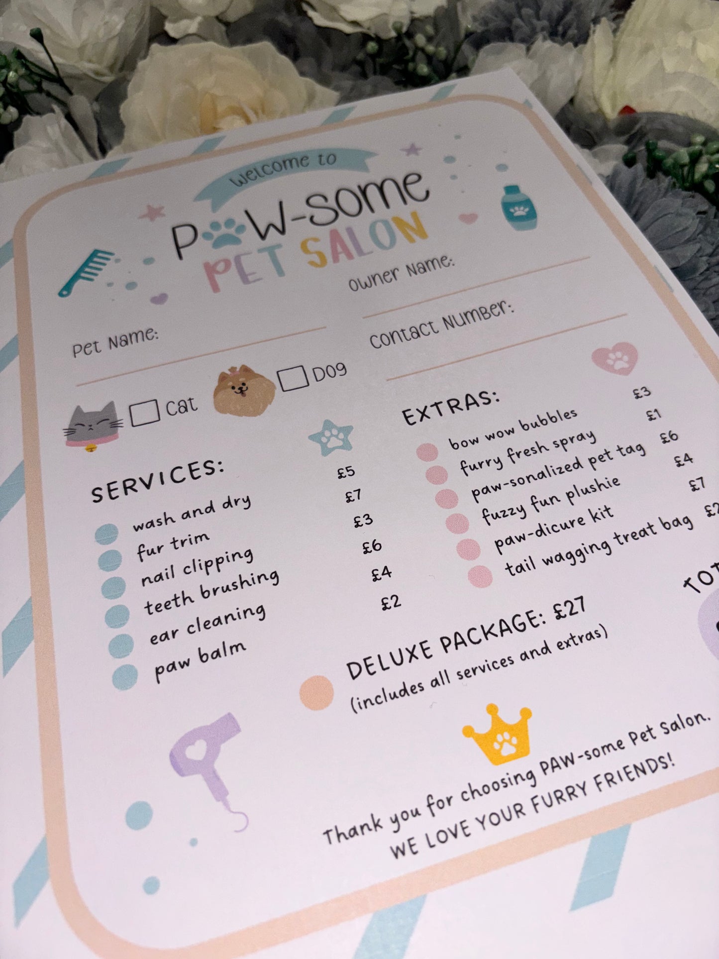 PAW-some Pet Salon Role Play Pad | 20 Page Tear-Off Kids Activity | Pretend Play Grooming Salon | Personalised Pet Shop Play Set | Kids Gift Idea