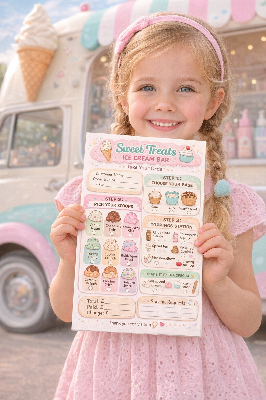 Kids Ice Cream Shop Printable | Pretend Play Ice Cream Order Pad | Sweet Treats Role Play Pack | Kids Activity Sheet | A4 Instant Download