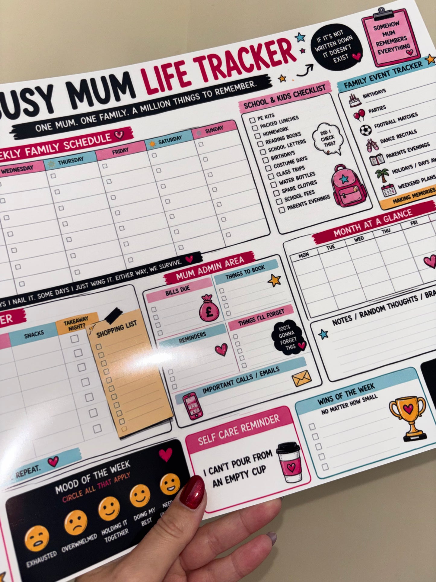 **DIGITAL DOWNLOAD** Busy Mum Life Tracker Digital Download | A3 Family Planner Printable | Weekly Mum Dashboard | ADHD Family Organiser | Meal & School Planner