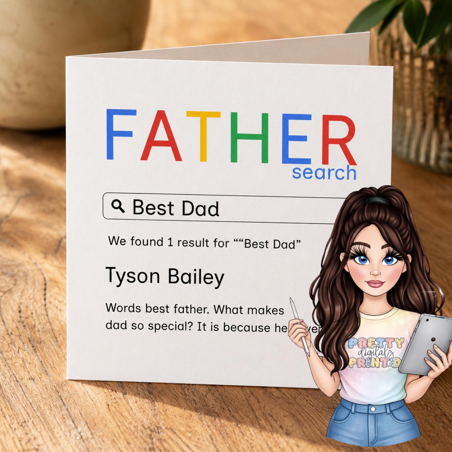 Personalised Father Search Card | Funny Dad Birthday Card | Custom Dad Name Card | 6x6 Fatherās Day Card | Best Dad Greeting Card