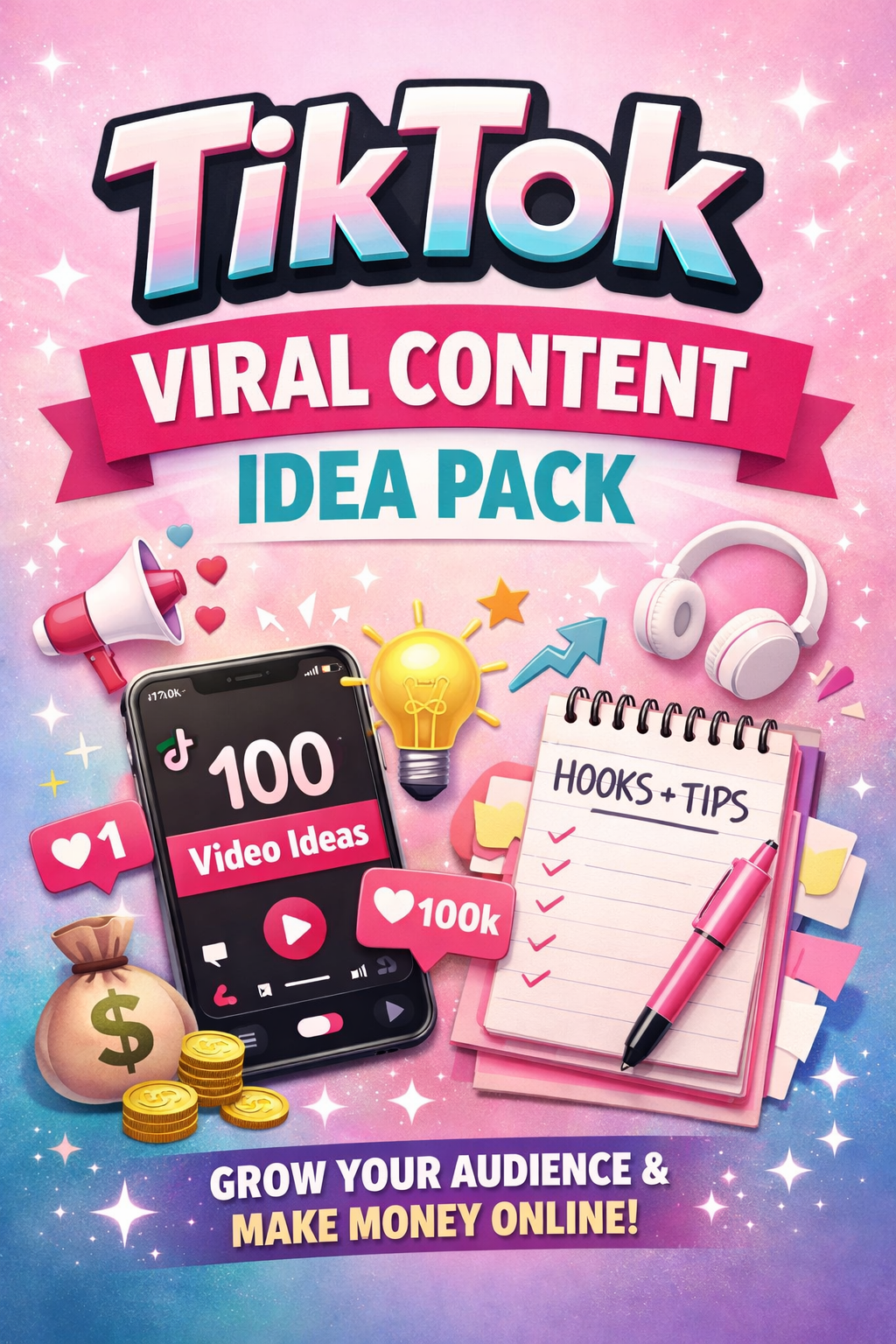 TikTok Viral Content Idea Pack – 100 Video Ideas + Master Resell Rights (MRR) | Social Media Content Planner for Creators & Businesses