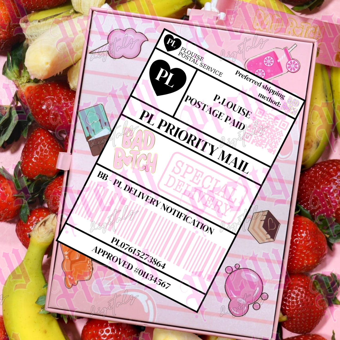 P.Louise Inspired Postage Labels Digital Download | Pink Postal Stickers PNG | Beauty Mail Packaging Labels | Printable Parcel Labels