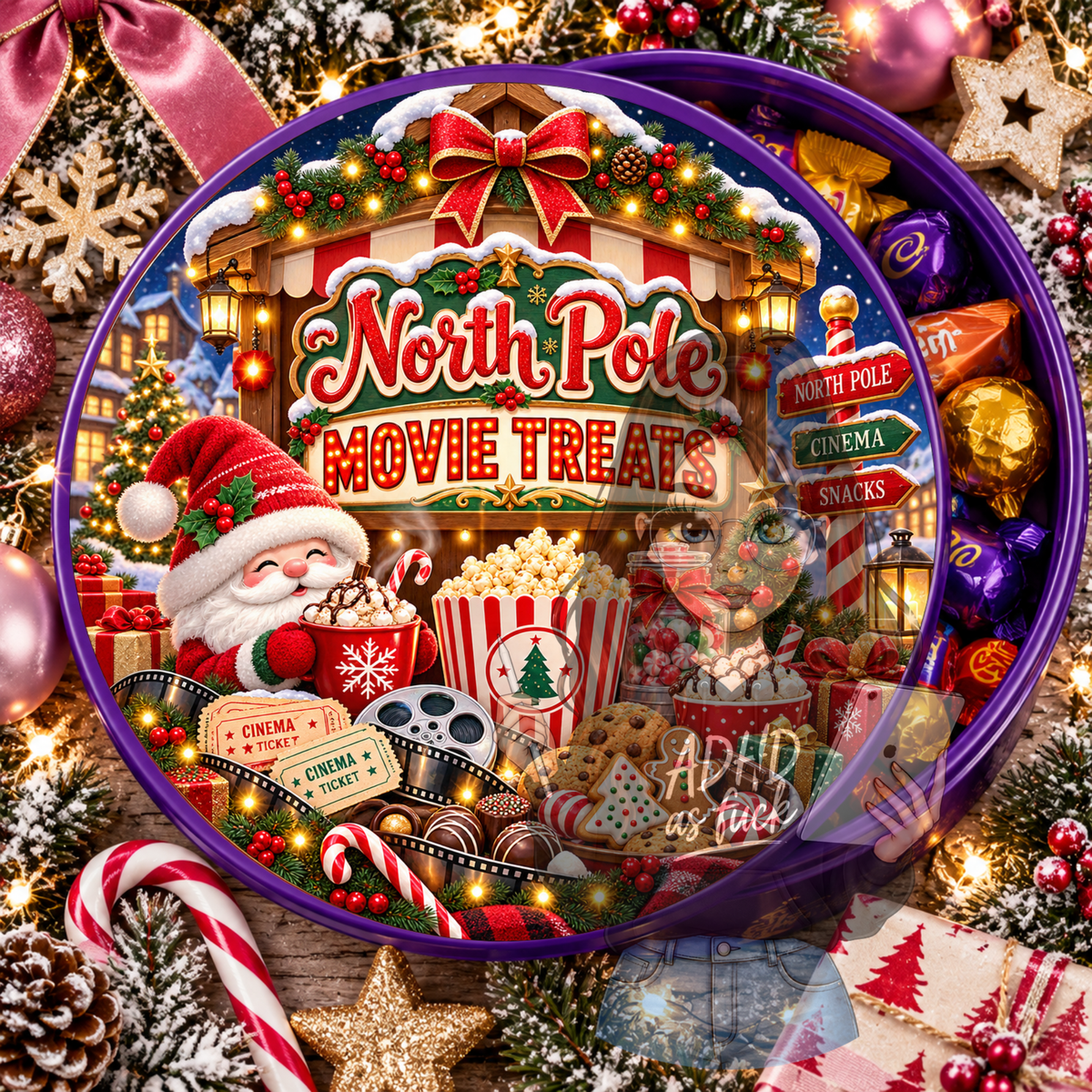 Christmas Movie Treats Chocolate Tub Topper Bundle | 10 Festive Circular PNG Designs | Digital Download