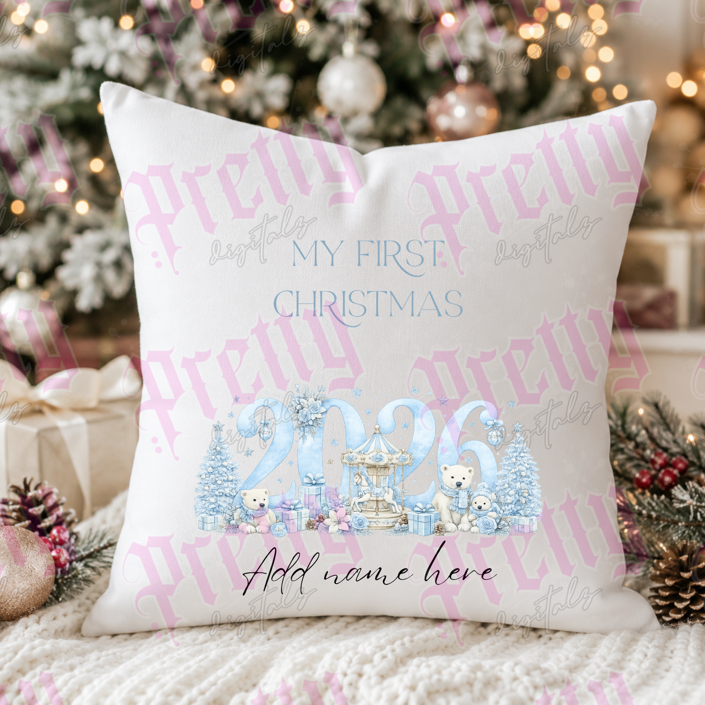 My First Christmas 2026 PNG Bundle | Personalised Baby Christmas Design | Editable Name Sublimation PNG | 4 Colourways | Digital Download with Cushion Mockup