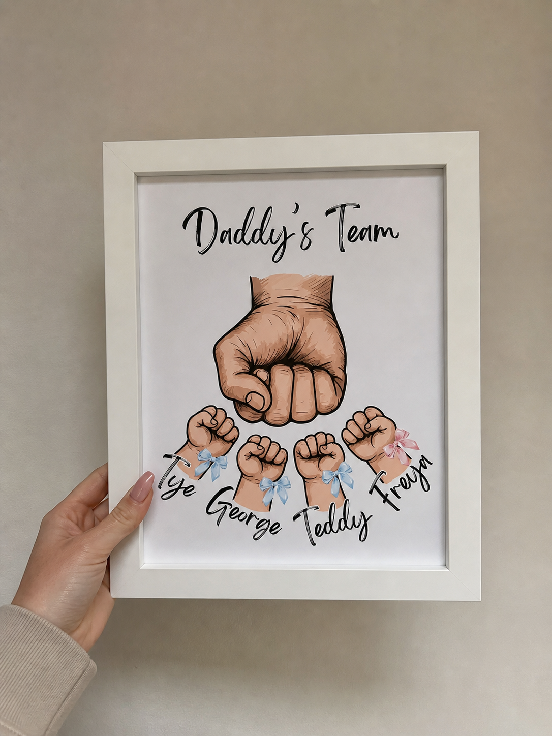 Personalised “Daddy’s Team” Fist Bump Print | Custom Family Names Wall Art | Father’s Day Gift | Dad & Kids Keepsake