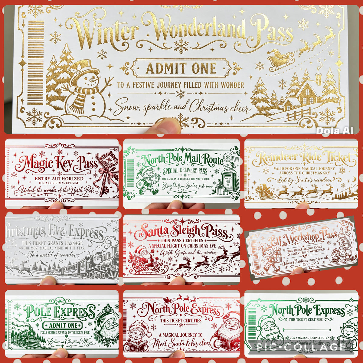 Christmas Foil Ready Ticket Bundle | Set of 10 Toner Foiling Designs | Festive Printable Tickets | Digital Download