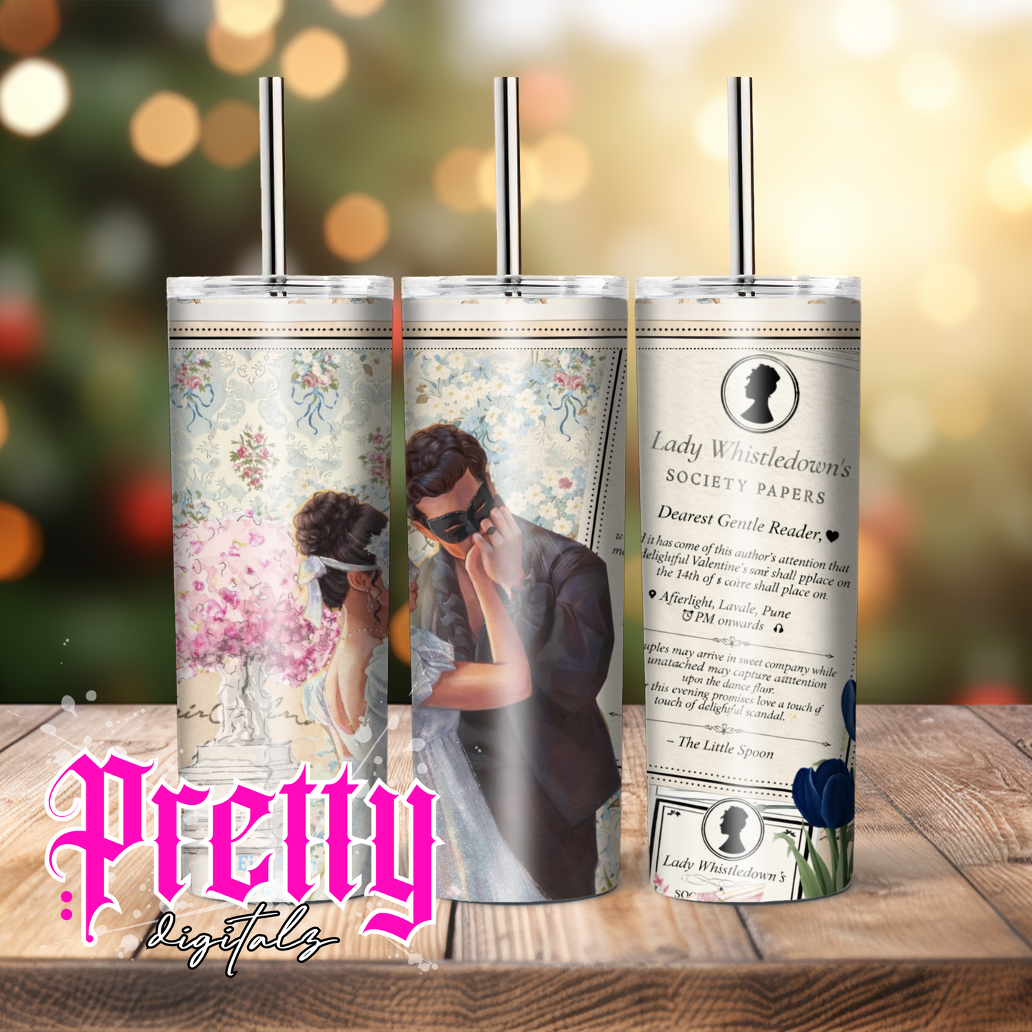 Bridgerton Inspired Tumbler Wrap Bundle – Set of 6 Regency Aesthetic 20oz Skinny Tumbler Designs | Lady Whistledown Floral Vintage Tea Party Sublimation PNG