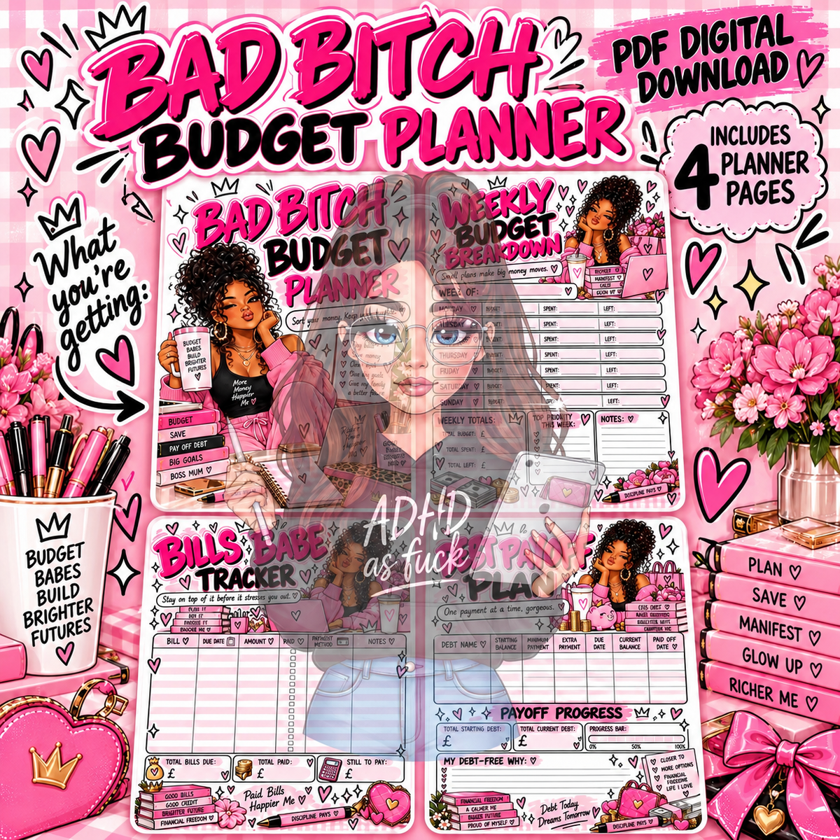Bad Bitch Budget Planner |18 Page Printable Budget PDF | Bills, Weekly Budget & Debt Tracker | Digital Download