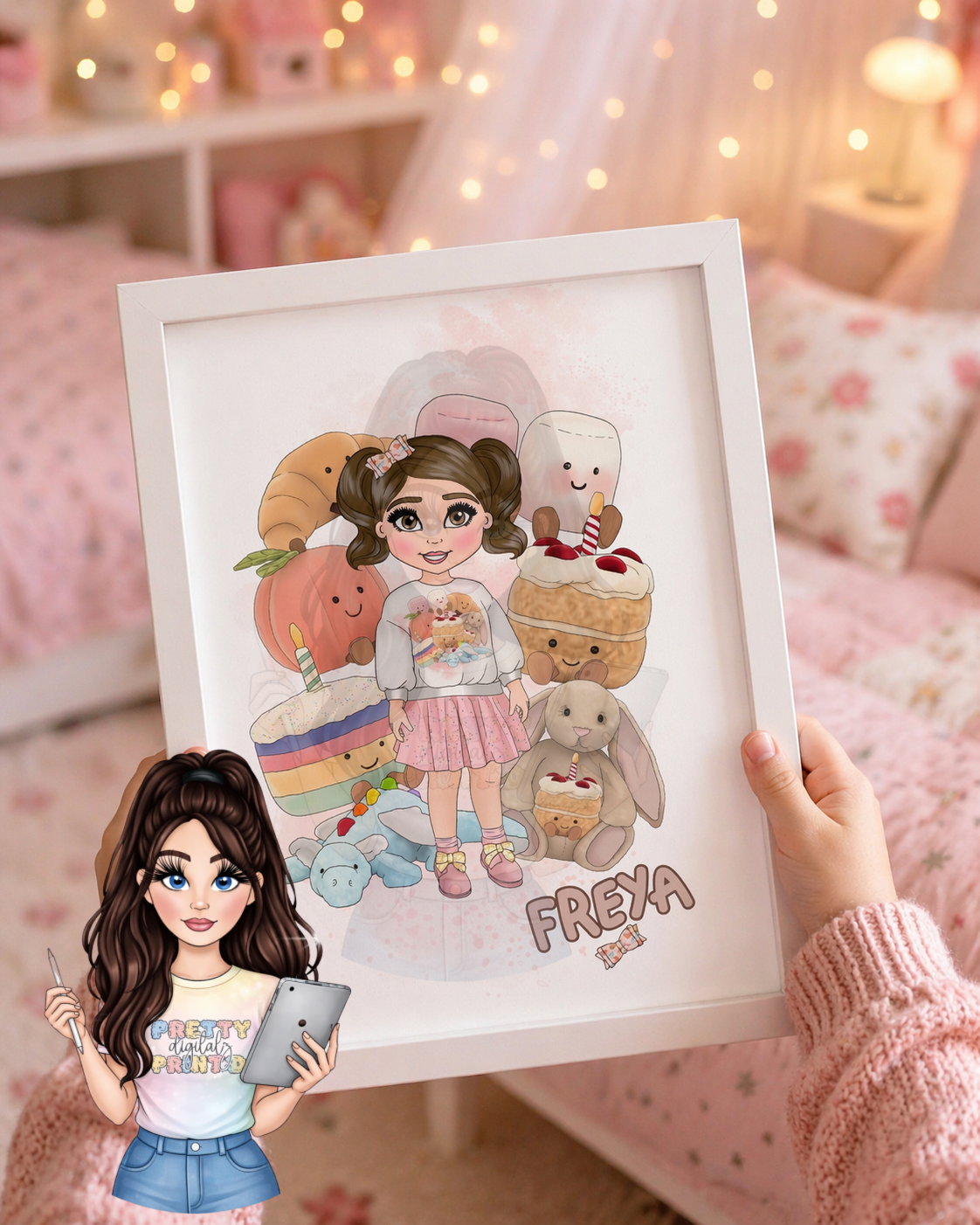 Personalised Jelly Teddy Inspired Girl Print A4 | Custom Name Nursery Wall Art | Cute Keepsake Gift for Girls | Pay What You Can UK