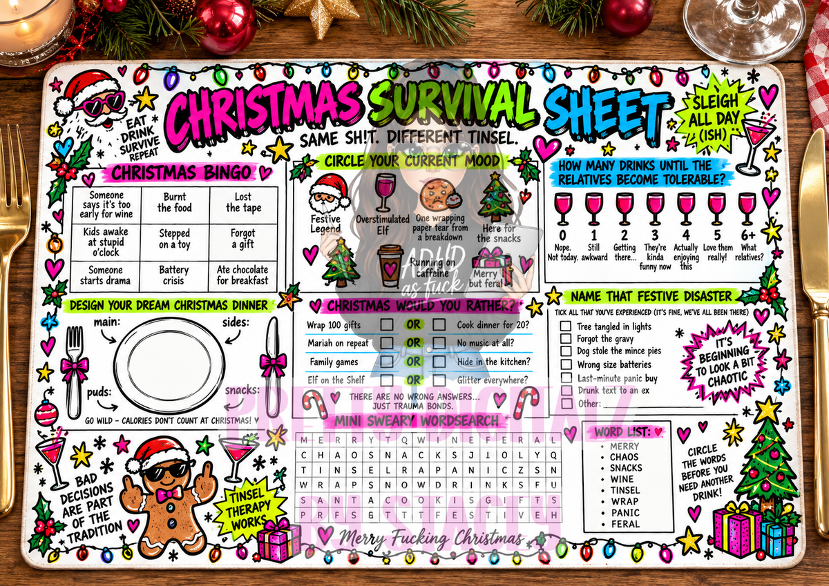 Christmas Isn’t Just for Kids Digital Bundle | Retro Adult Christmas PNGs, Seamless Pattern, Notepad & Placemat Designs