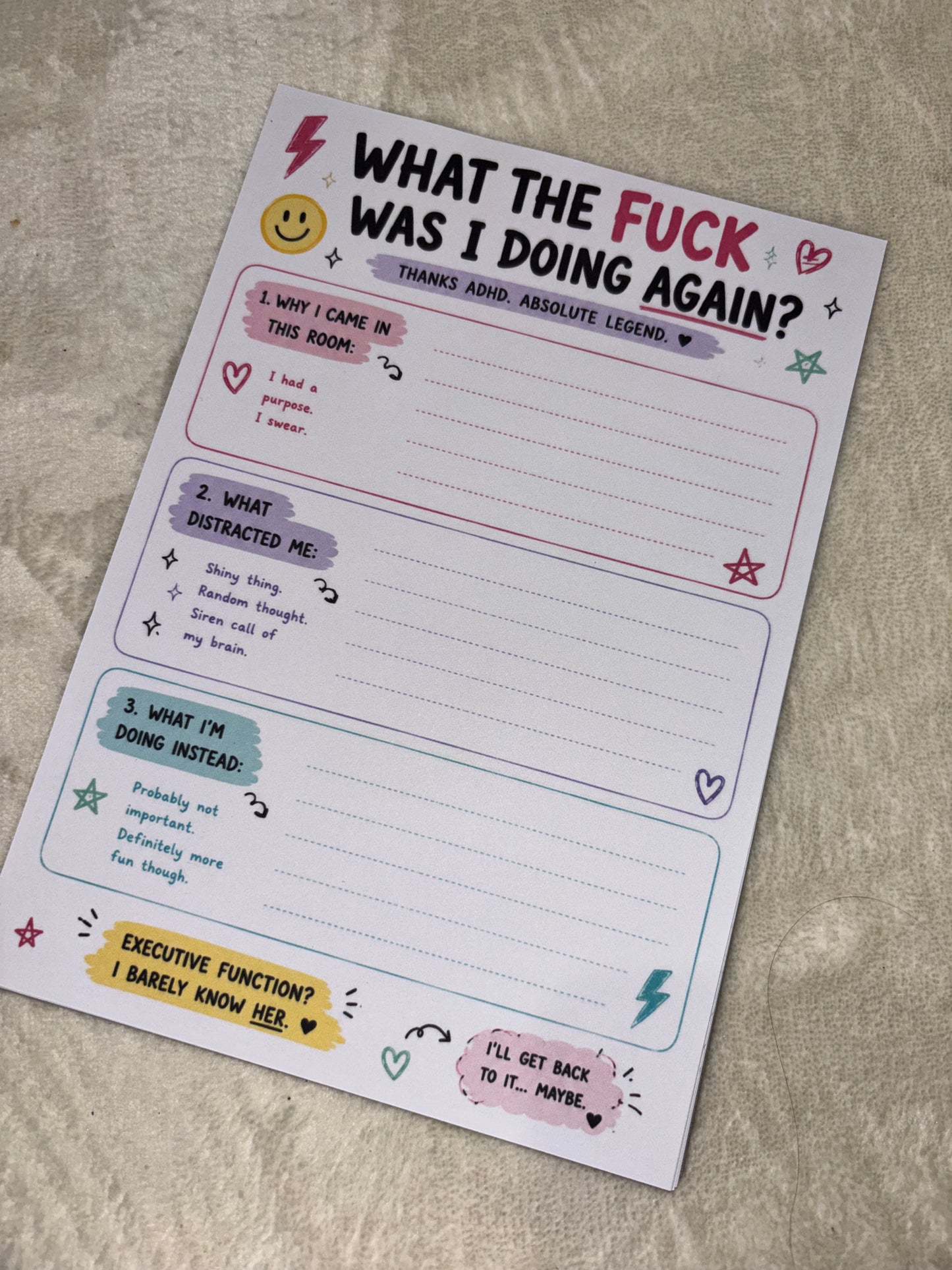 ADHD Notebook Bundle | Pick Any 3 Chaos-Friendly Notepads | Funny Neurospicy Stationery Set