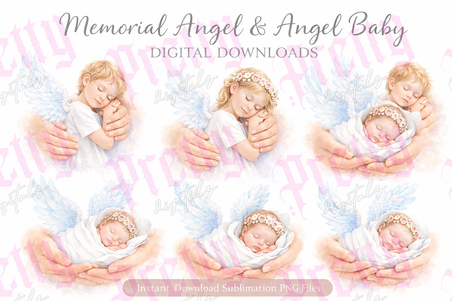 Heavenly Memorial Angel Bundle – Baby, Toddler & Child PNG Clipart (6 Designs)