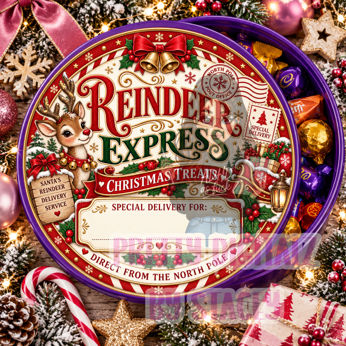 Christmas Chocolate Tub Lid Stickers Bundle | Set of 10 Personalised-Ready PNG Designs | 21cm Digital Download | plus Free mock ups