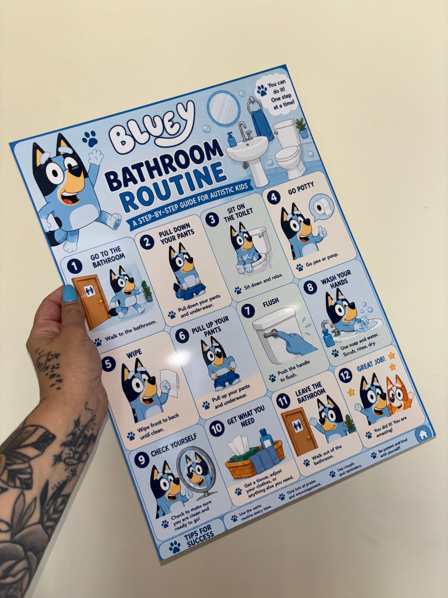 Laminated Bathroom Routine Chart with Optional Reward Stickers | Autism Visual Aid | Toilet Training Routine | SEN | ADHD | A4 Visual Schedule