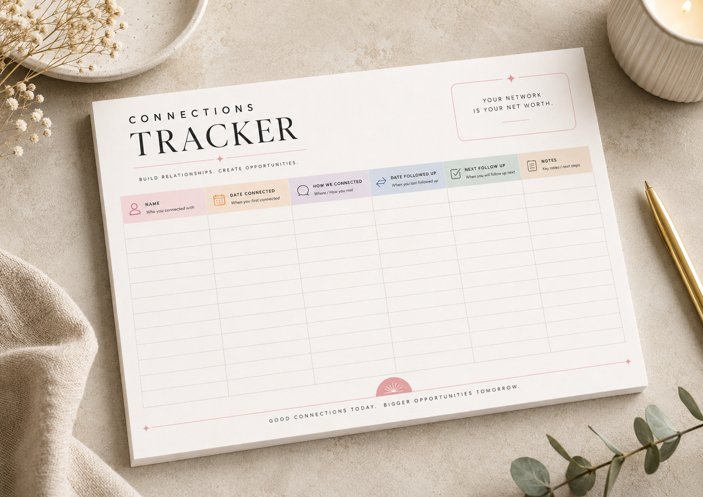 A5 Connections Tracker Notepad | Networking & Business Contact Tracker | Tear-Off Desk Pad for Small Business Owners, Entrepreneurs & Networking Events