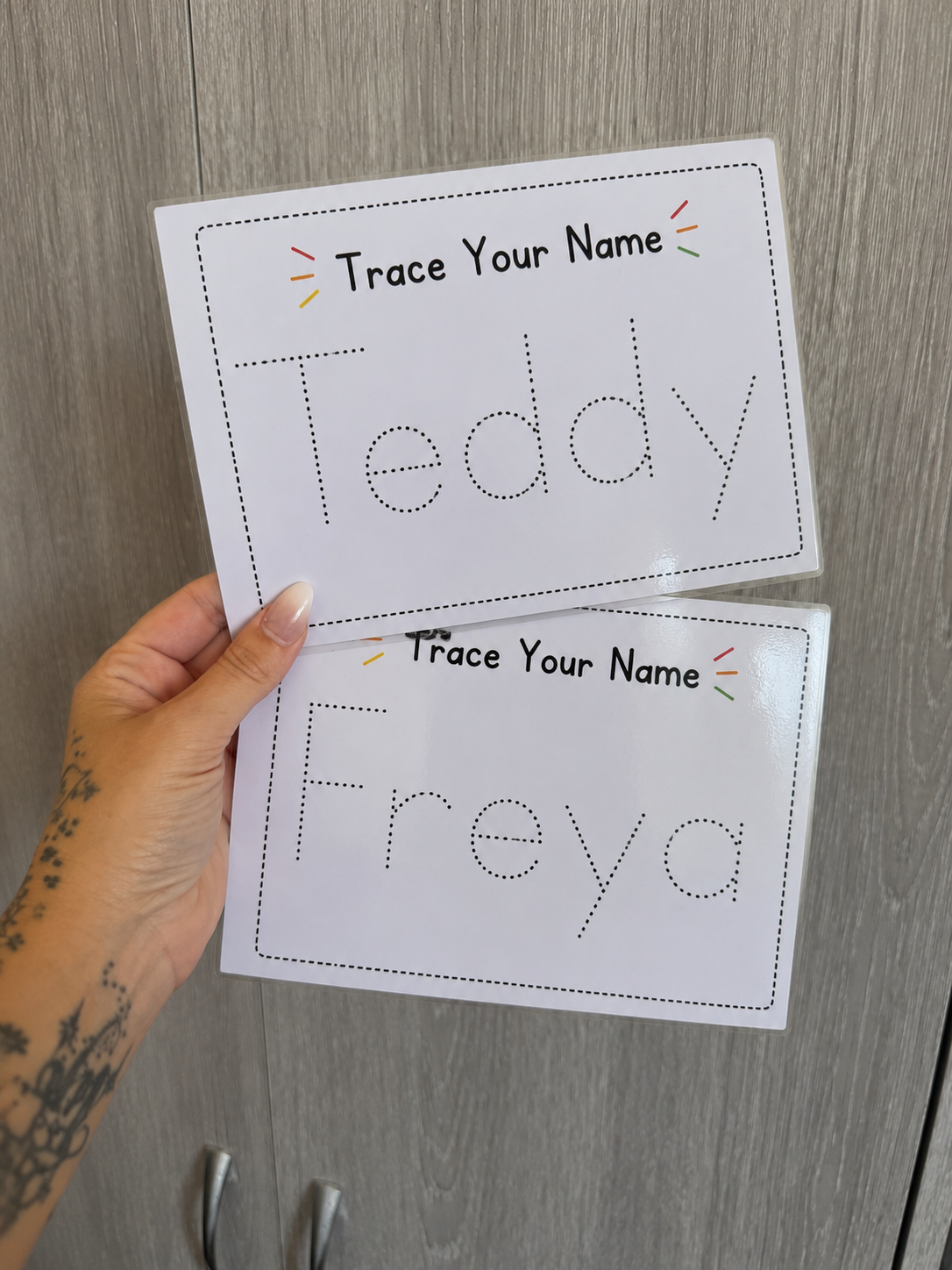 Personalised A4 Laminated Name Tracing Sheet | Reusable Dry Wipe Handwriting Practice | Custom Learn to Write Name | Preschool, Nursery & Reception Learning