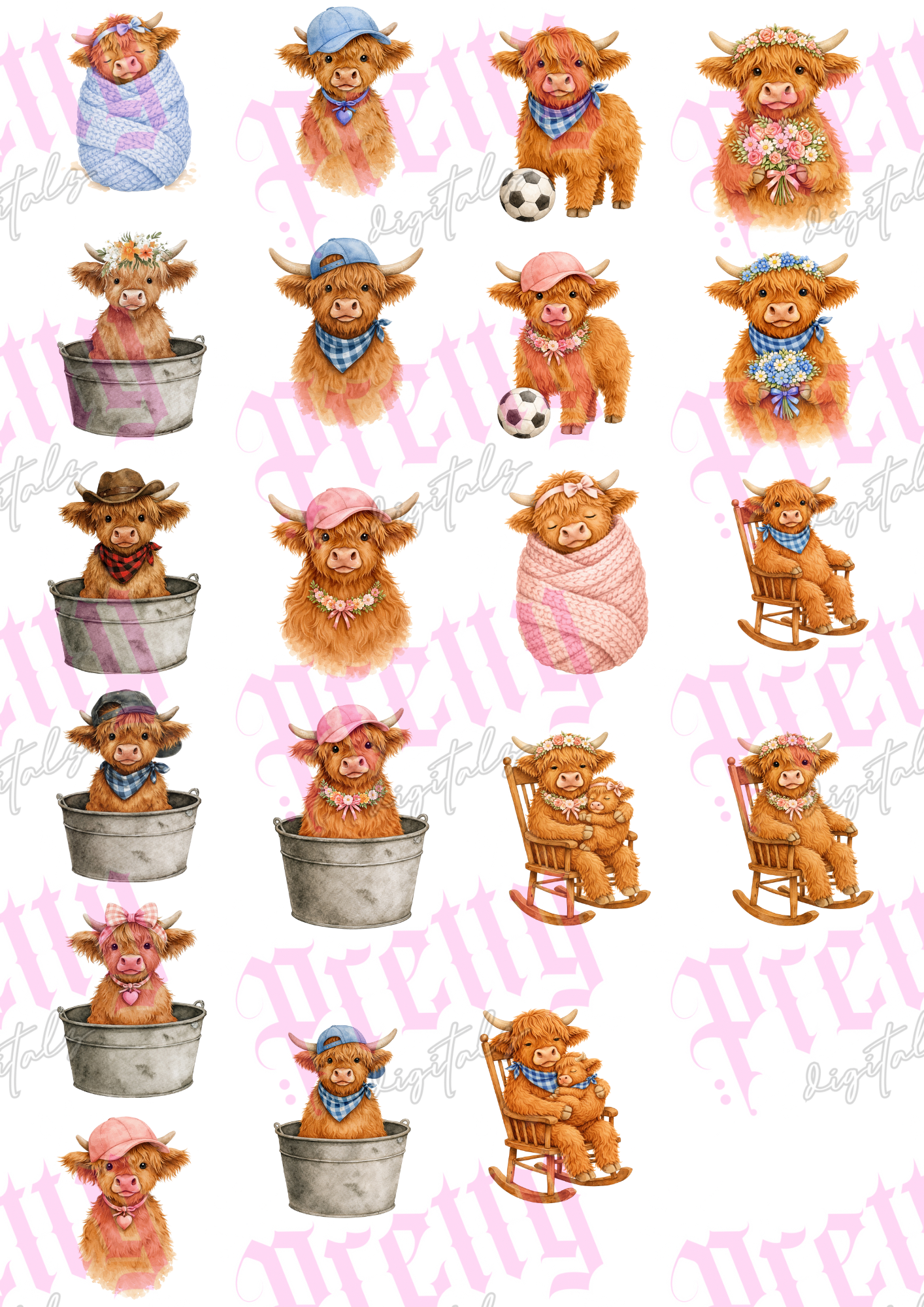 Highland Cow Family Clipart Set – 20 Highland Cows PNG | Family Portrait Creator Digital Download