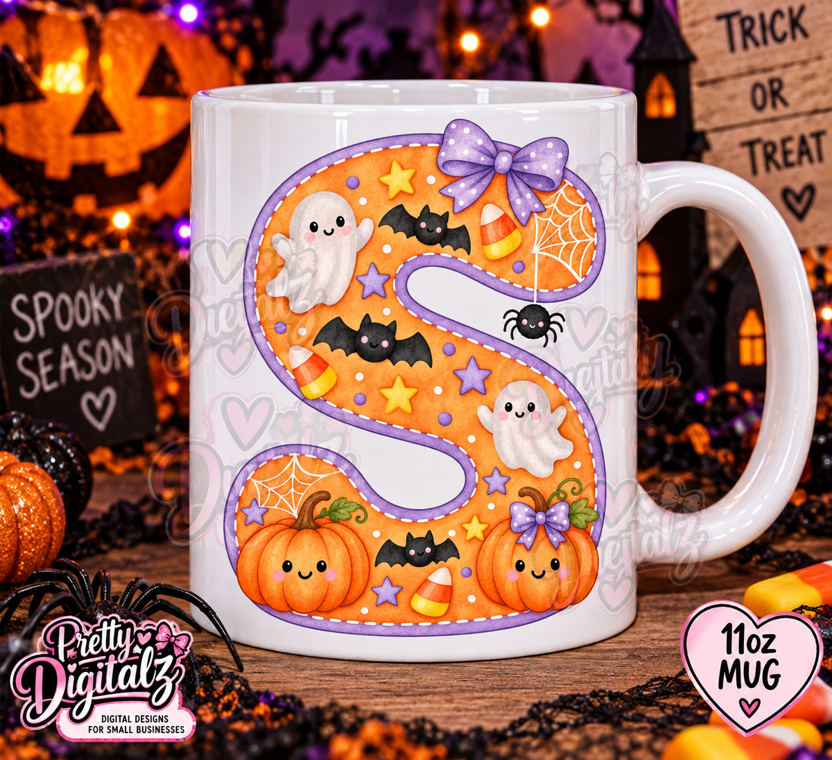 Cute Halloween Alphabet PNG Bundle A-Z | Watercolour Halloween Alphas | 26 PNG Letters | 300 DPI Digital Download