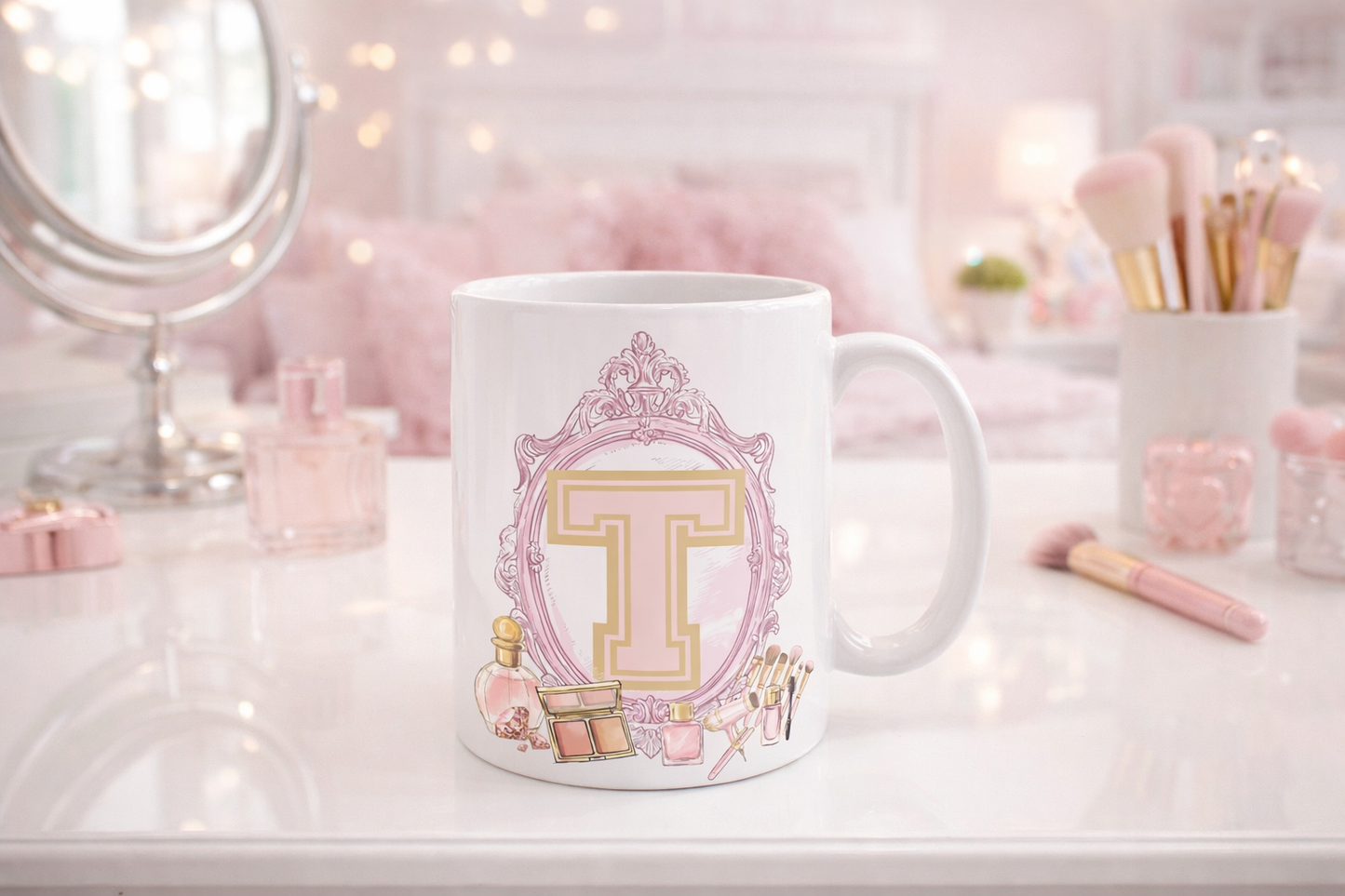 Pink Vanity Initial Alphabet A–Z PNG Bundle | Luxury Makeup Monogram Letters | Sublimation & DTF Digital Download