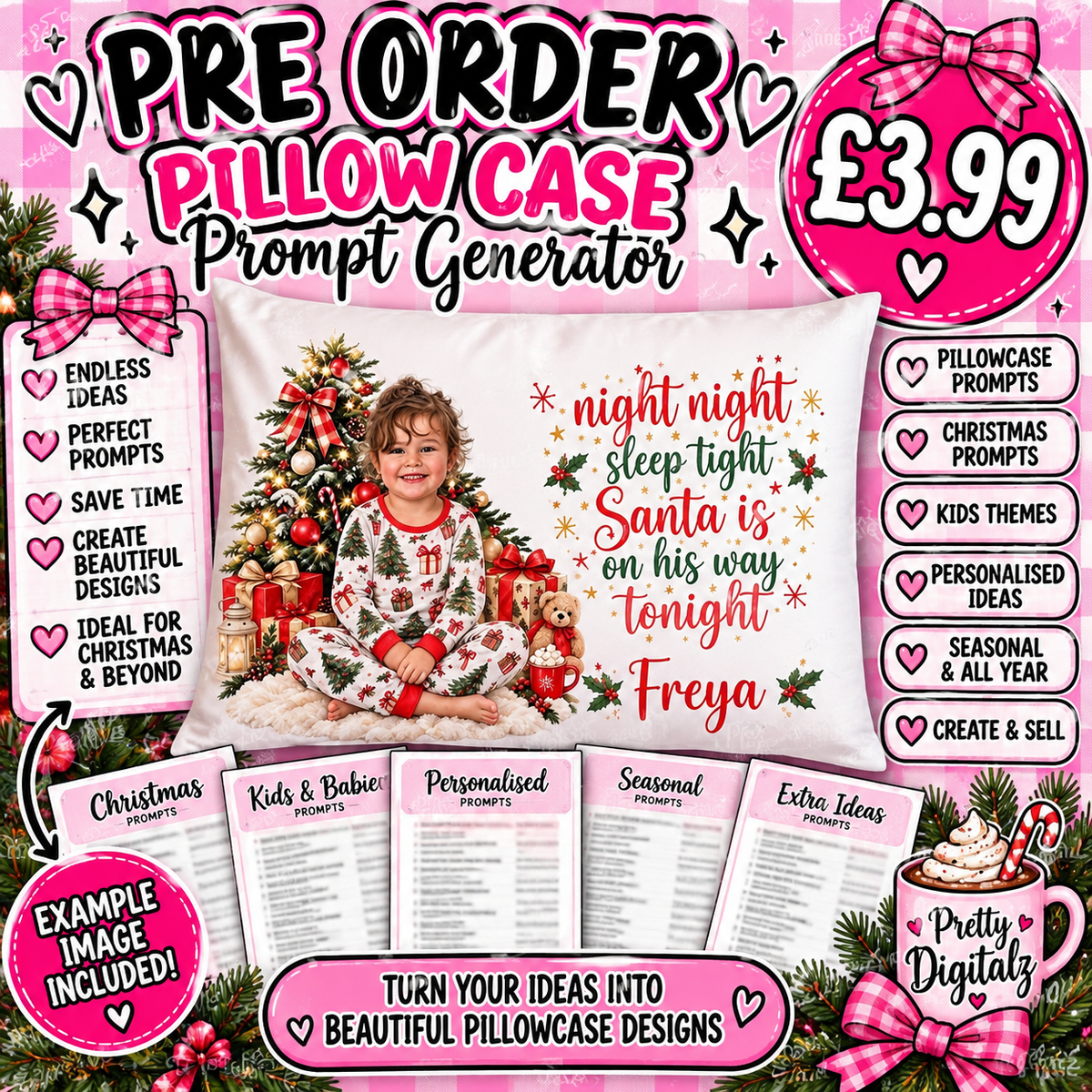 Christmas Pillowcase Prompt Generator | Digital Download | Personalised Christmas Design Prompts | NOW LIVE