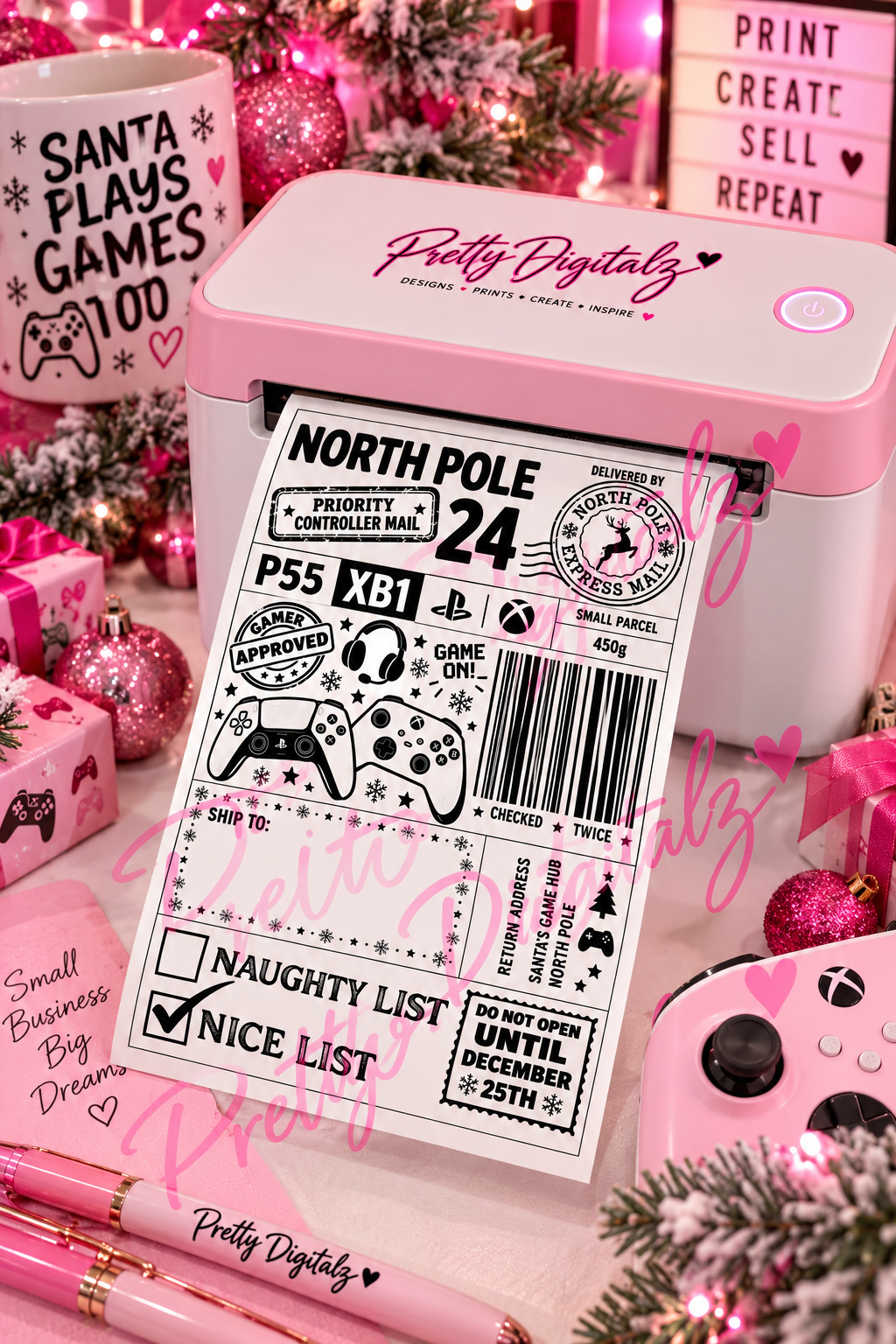 10 Christmas Thermal Postal Label Designs | 5 Gamer + 5 Beauty Inspired | 4x6 Digital Download PNG Bundle