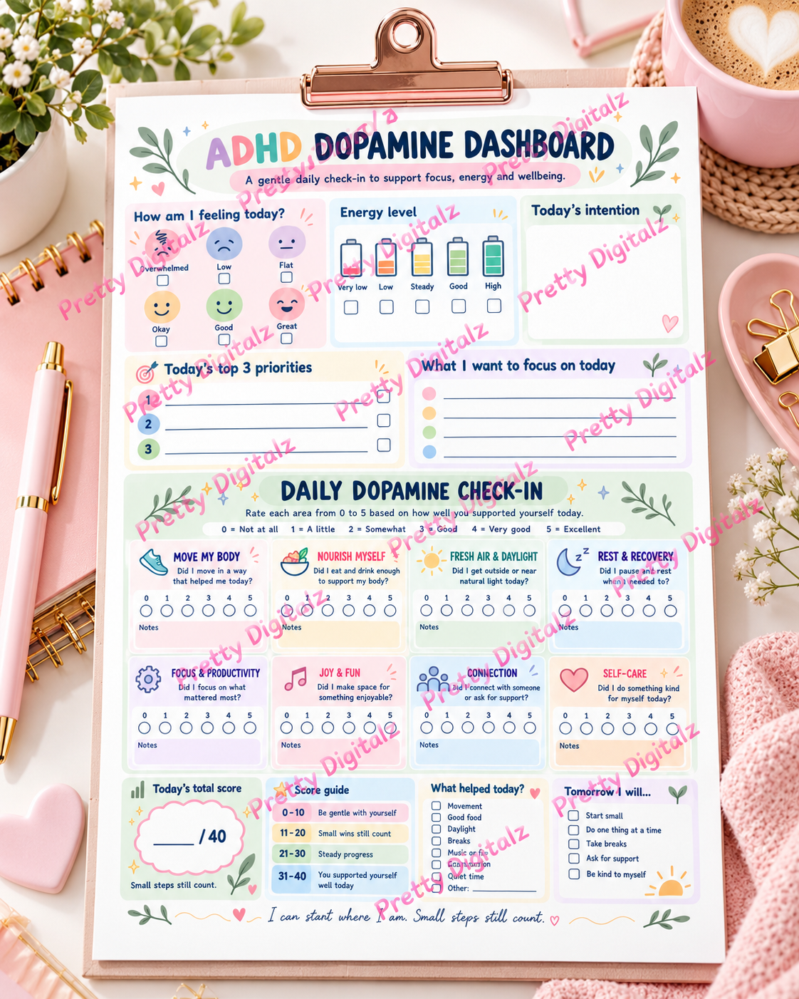 ADHD Dopamine Dashboard MRR | Adult ADHD Daily Planner Printable | Resell Rights Digital Download
