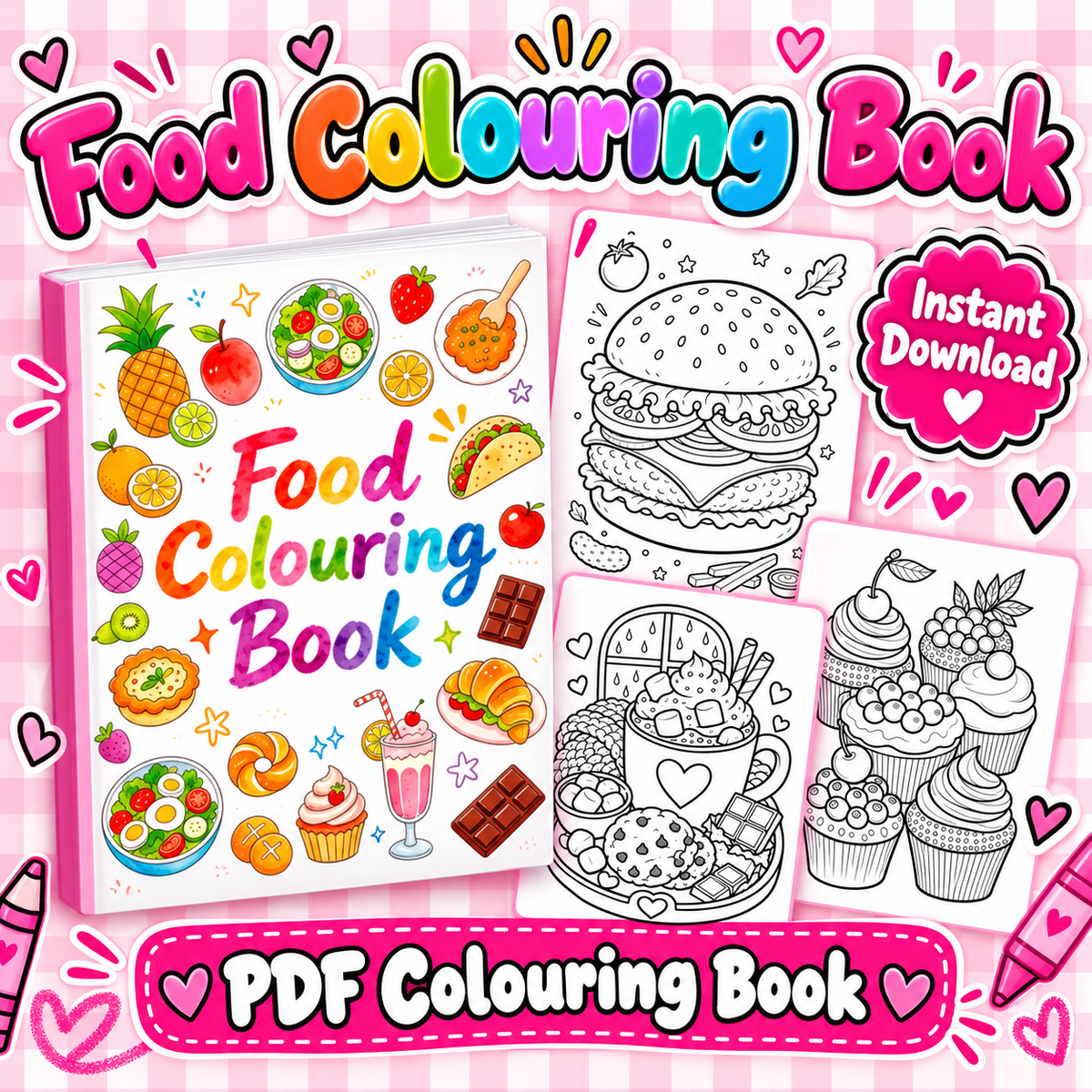 Food Colouring Book for Kids | Printable PDF Colouring Pages | Fun Food Activity Book | Instant Digital Downloading
