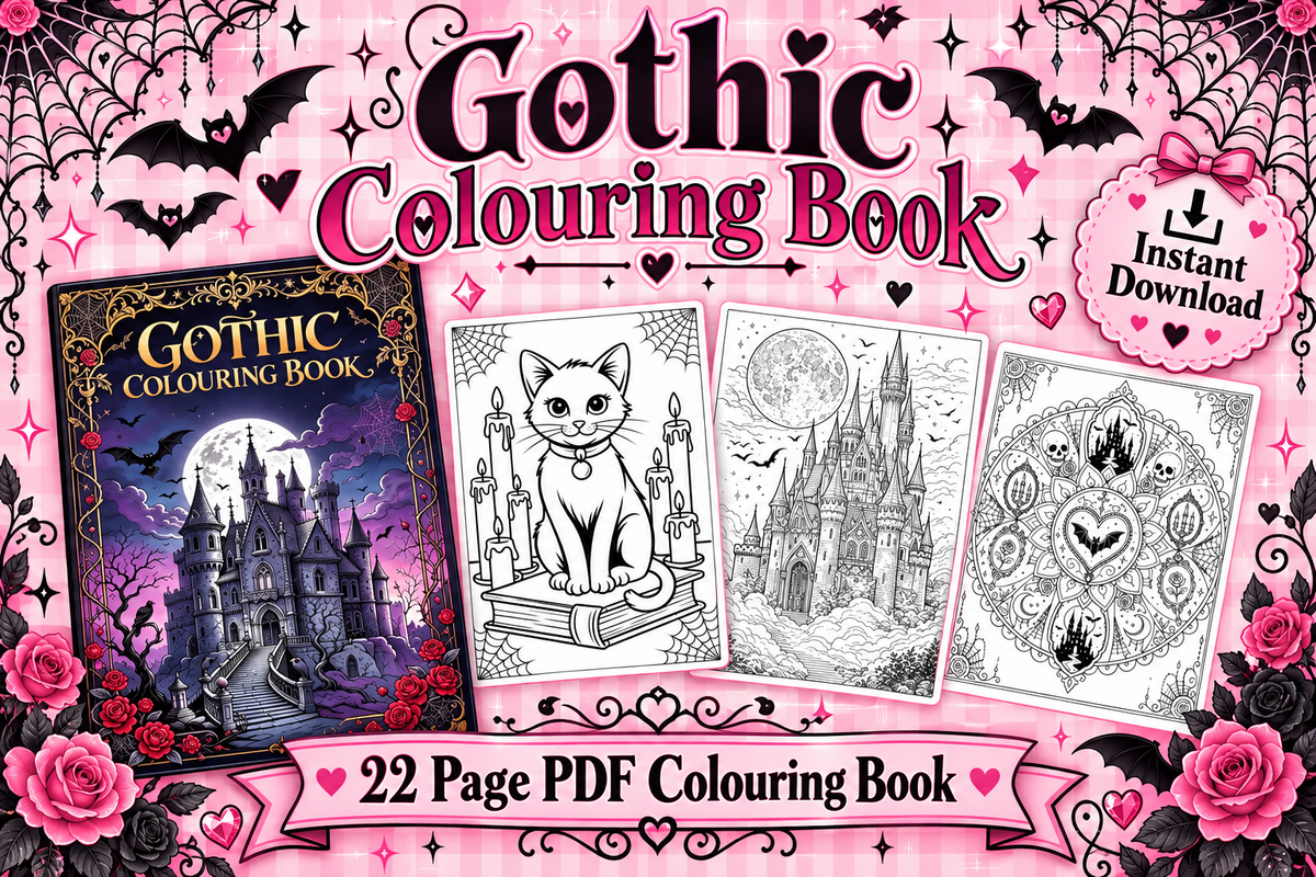 Gothic Colouring Book | 22 Page Printable PDF | Spooky Gothic Colouring Pages | Instant Digital Downloading