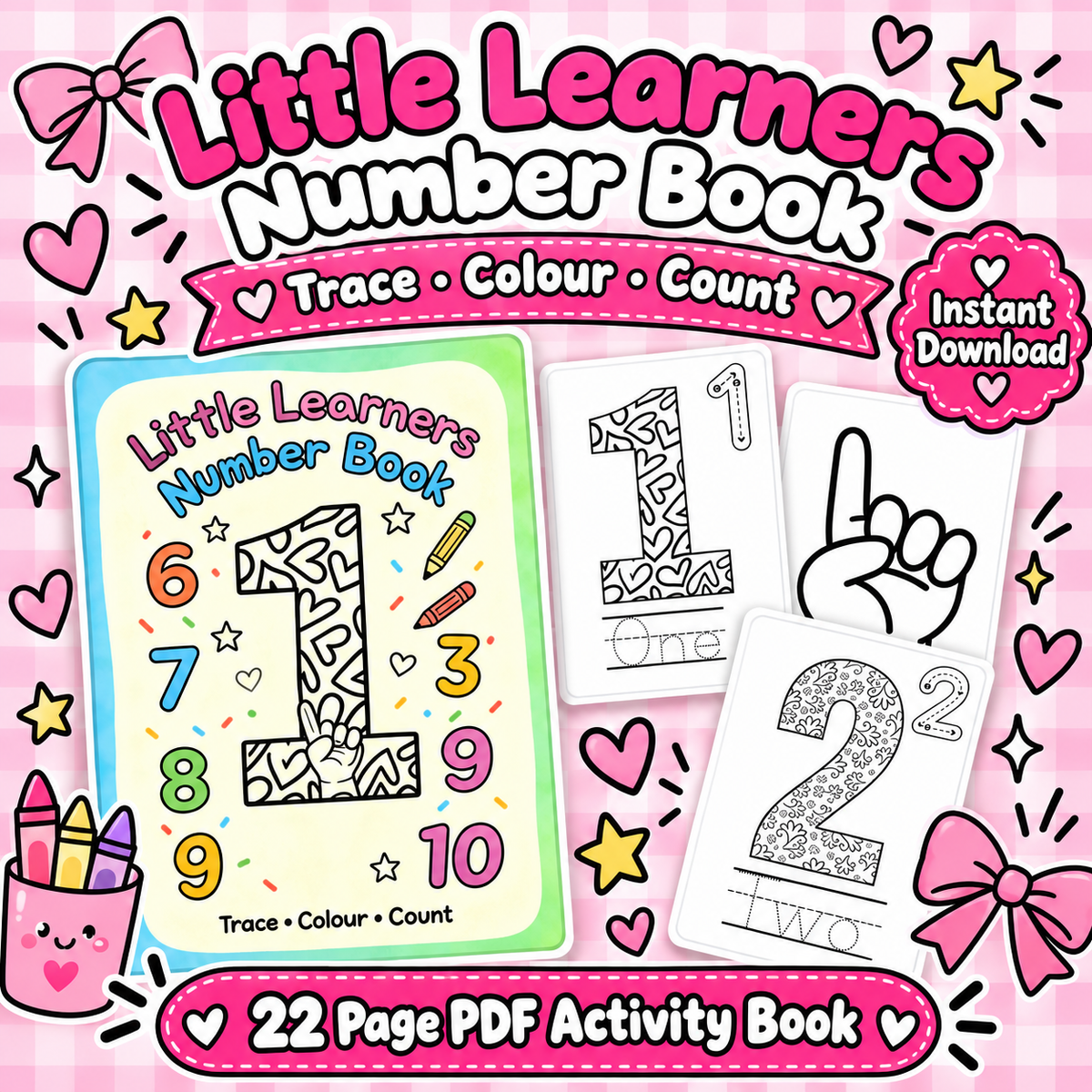 Little Learners Number Book | 21 Page Printable PDF | Trace Colour & Count Activity Book | Instant Digital Download