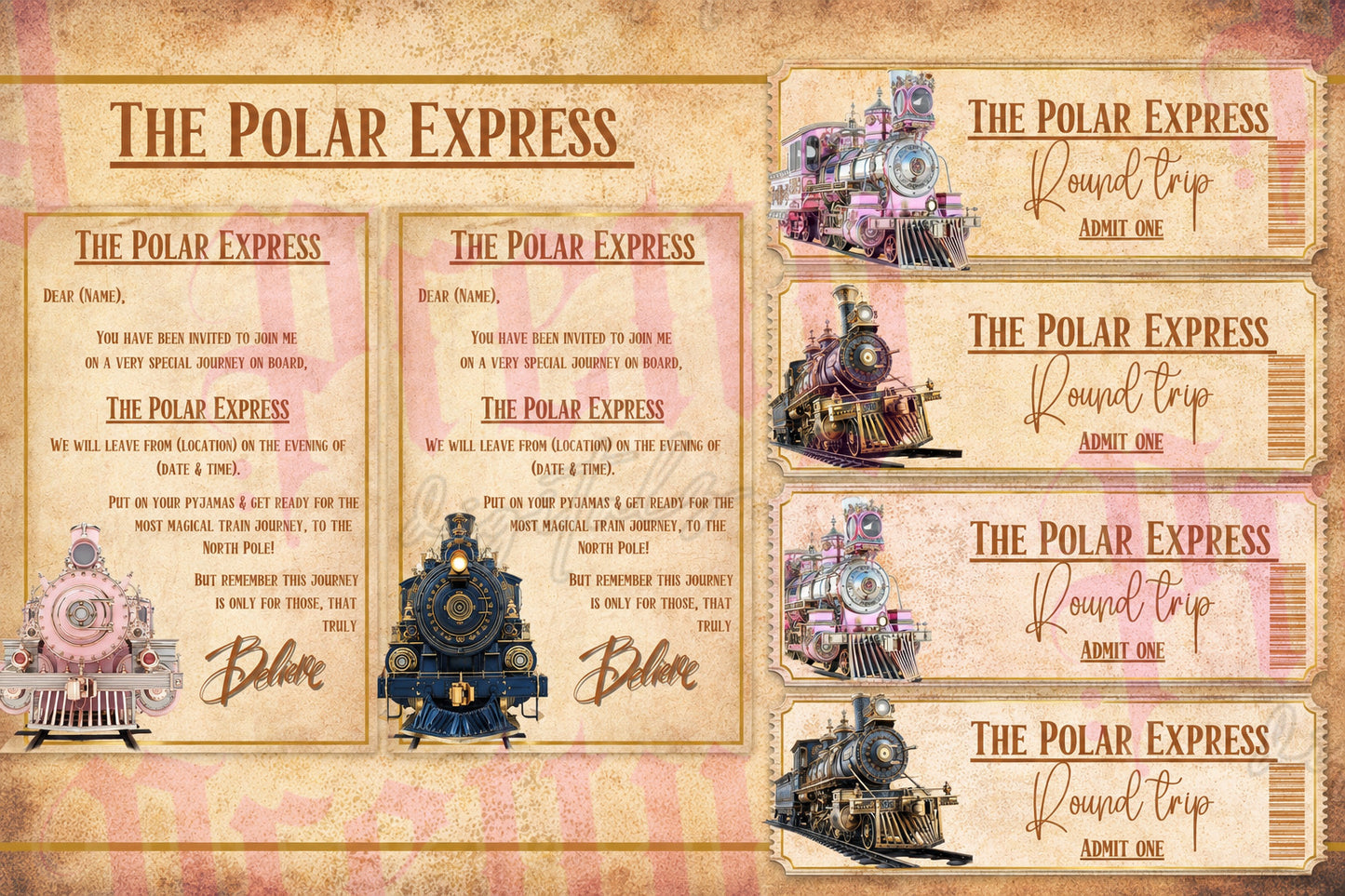 Editable Polar Express Invitation & Ticket Template | Canva Digital Download | Personalised Christmas Train Journey Letter & Admit One Ticket | Instant PDF with Canva Link