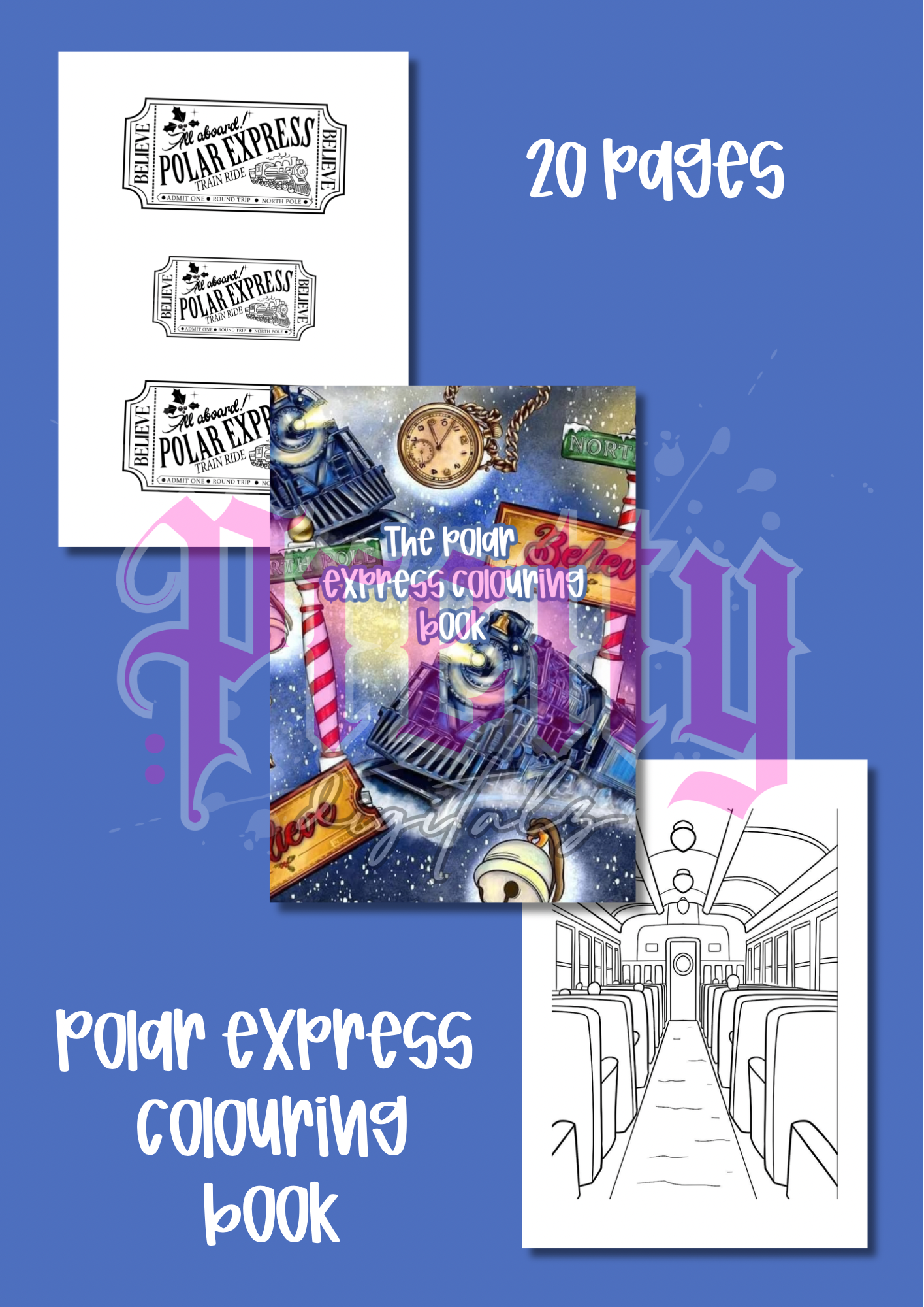 Polar Express Colouring Book | 20 Printable Christmas Colouring Pages | Festive Train Adventure PDF | Kids Holiday Activity | Instant Digital Download
