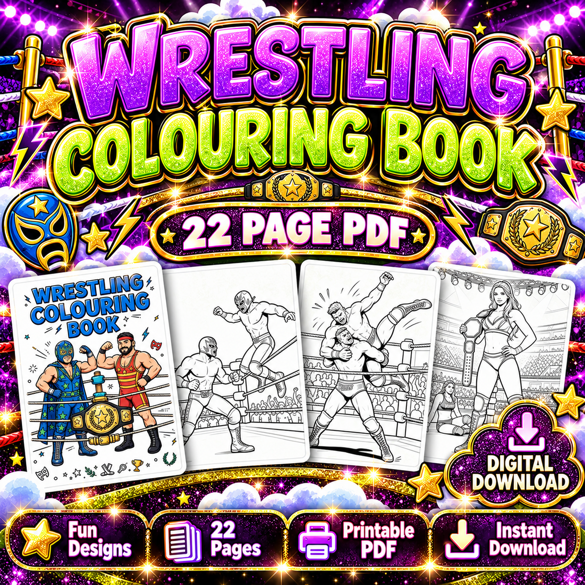 Wrestling Colouring Book PDF | 22 Page Printable Kids Wrestling Activity Book | Instant Digital Download