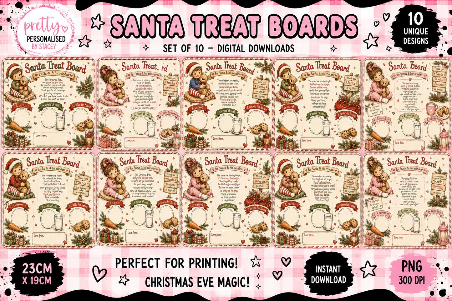 Santa Treat Board Bundle | 10 Christmas Eve Treat Board Designs | Digital Download PNG | Personalised Santa Snack Board | Reindeer Carrot Board | Christmas Printable