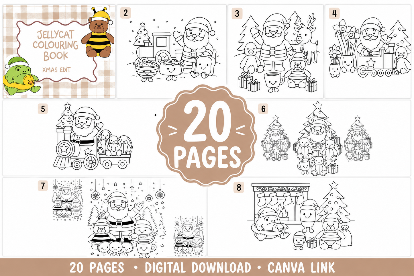 Jellycat Inspired Christmas Colouring Book Digital Download | 20 Cute Festive Colouring Pages | Printable Kids Colouring Book | Canva Link