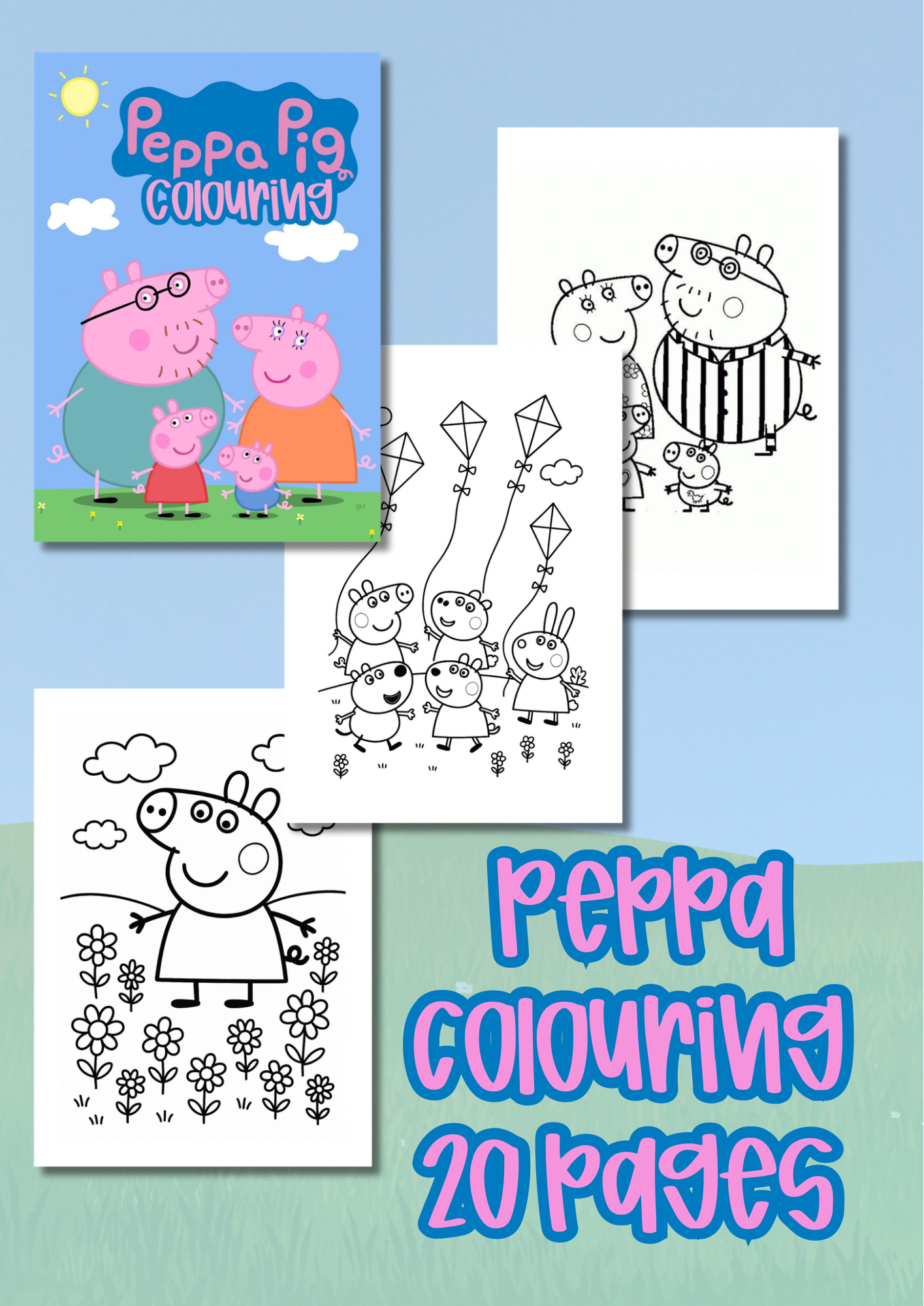 Peppa Pig Colouring Book Digital Download | 20 Printable Colouring Pages for Kids | Instant Canva Link | Childrenâs Activity Book