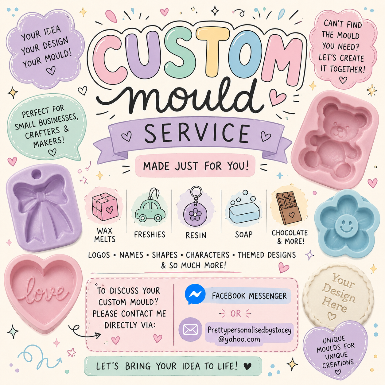 CUSTOM SILICONE MOULD SERVICE | PERSONALISED MOULDS FOR WAX MELTS, RESIN, FRESHIES & MORE ✨