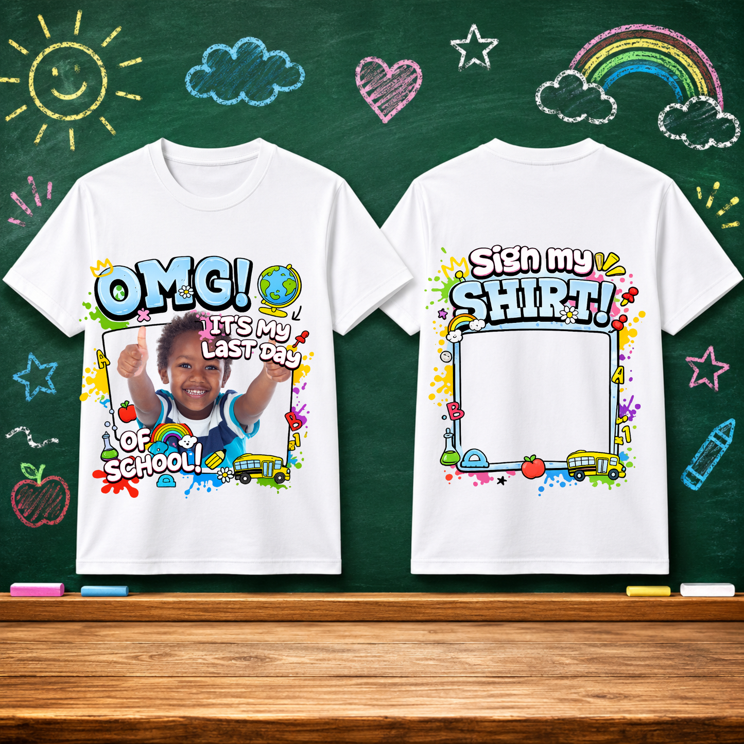 Last Day of School Leavers T-Shirt PNG Bundle | Boy & Girl Design | Transparent Photo Space | Sign My Shirt Back Design | Digital Download