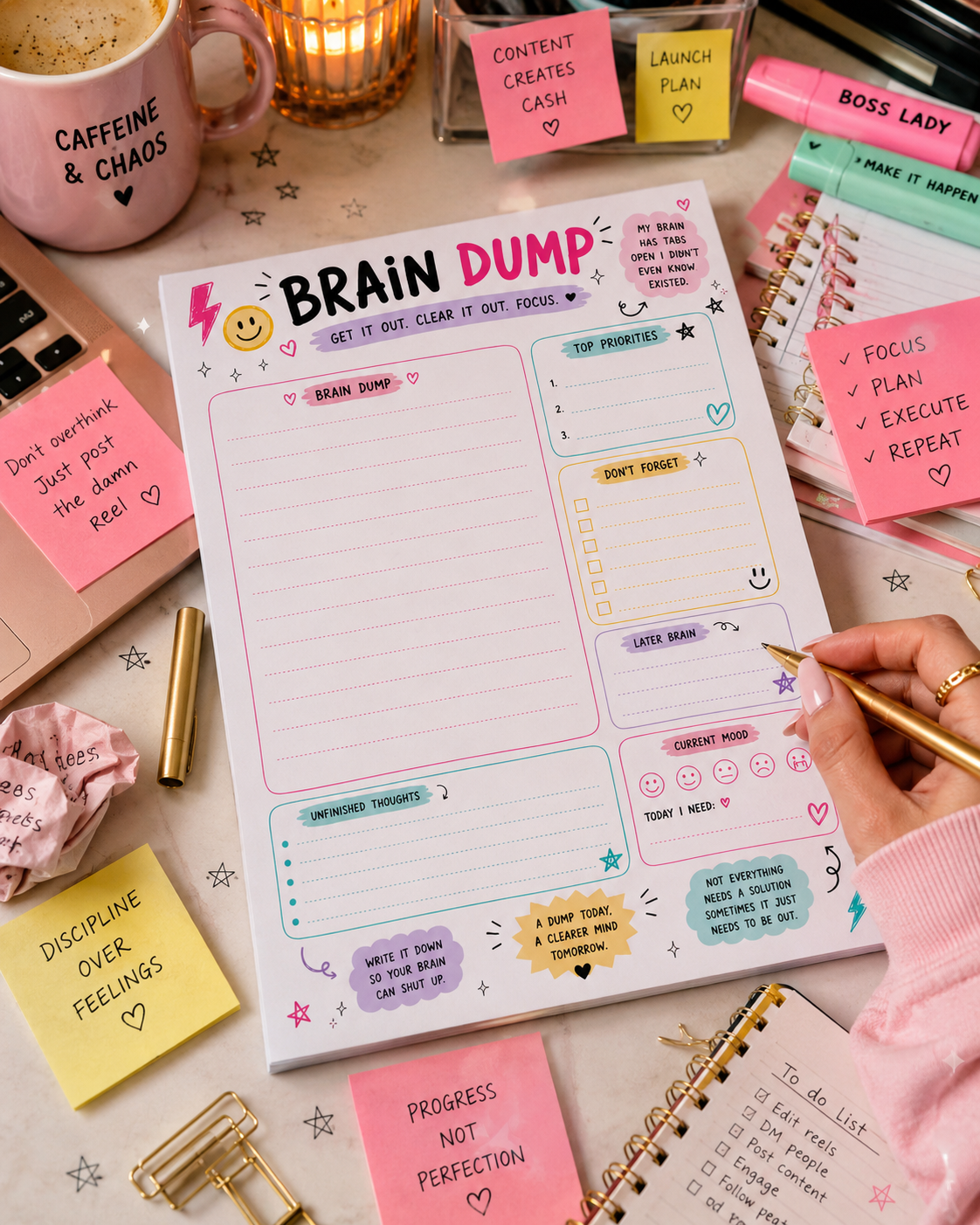 ADHD Brain Dump DOMO Notepad Printable | Neurospicy Productivity Planner | Cute Chaotic A5 Digital Download | Overthinking Notes Page