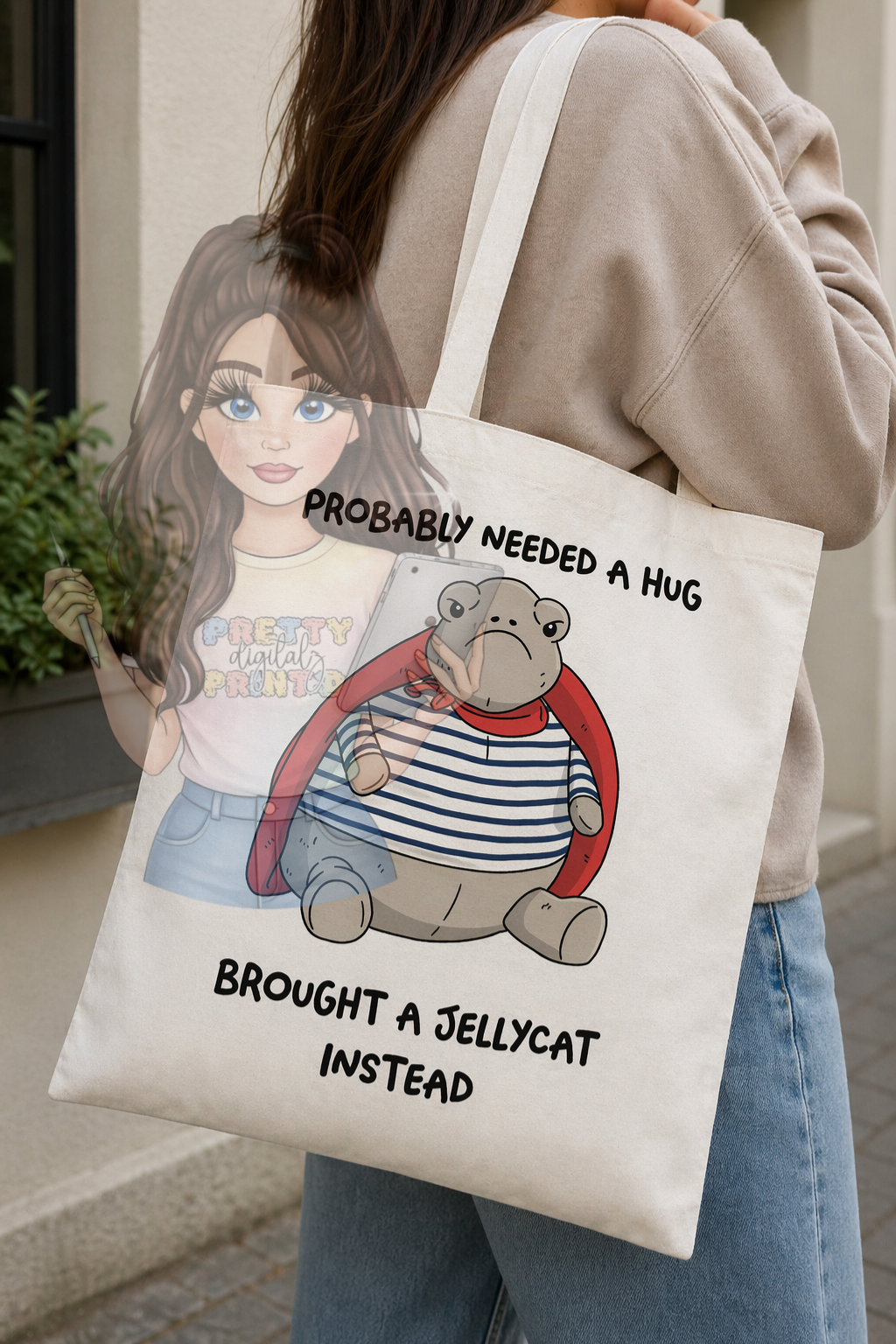 Jelly Teddy Inspired Tote Bag | Cute Mum Tote | Funny “Probably Needed a Hug” Bag | Aesthetic Cotton Shopper | Gift for Mum | Cute Plush Style Bag