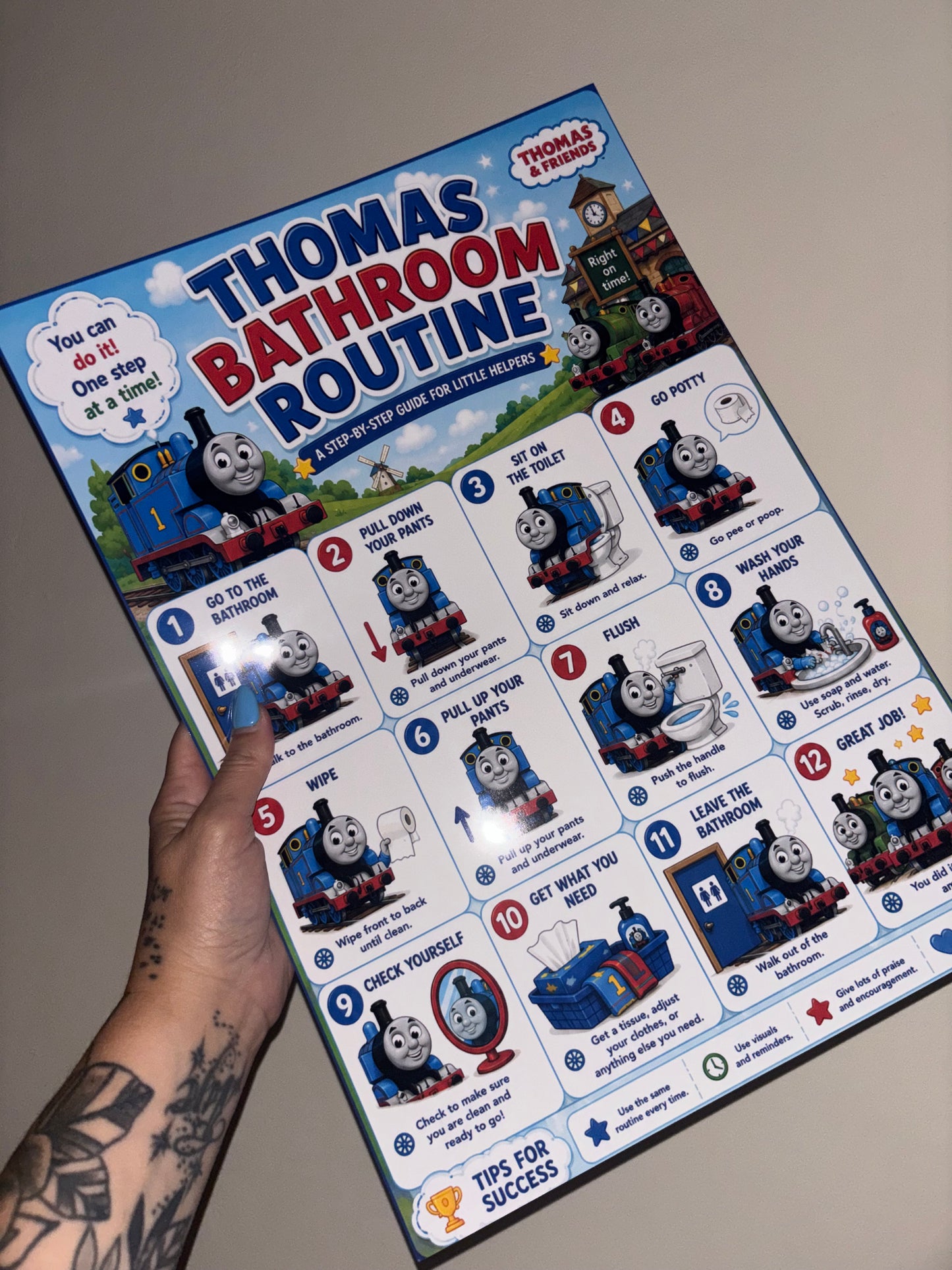 Bathroom Routine Chart – A4 Laminated Visual Toilet Training Chart | Multiple Fun Themes | Potty Training & Daily Routine
