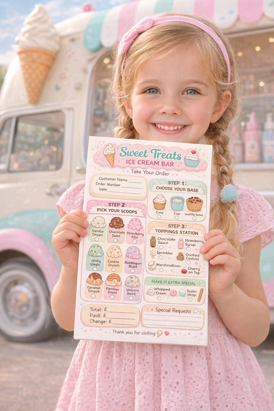 Kids Ice Cream Shop Printable | Pretend Play Ice Cream Order Pad | Sweet Treats Role Play Pack | Kids Activity Sheet | A4 Instant Download