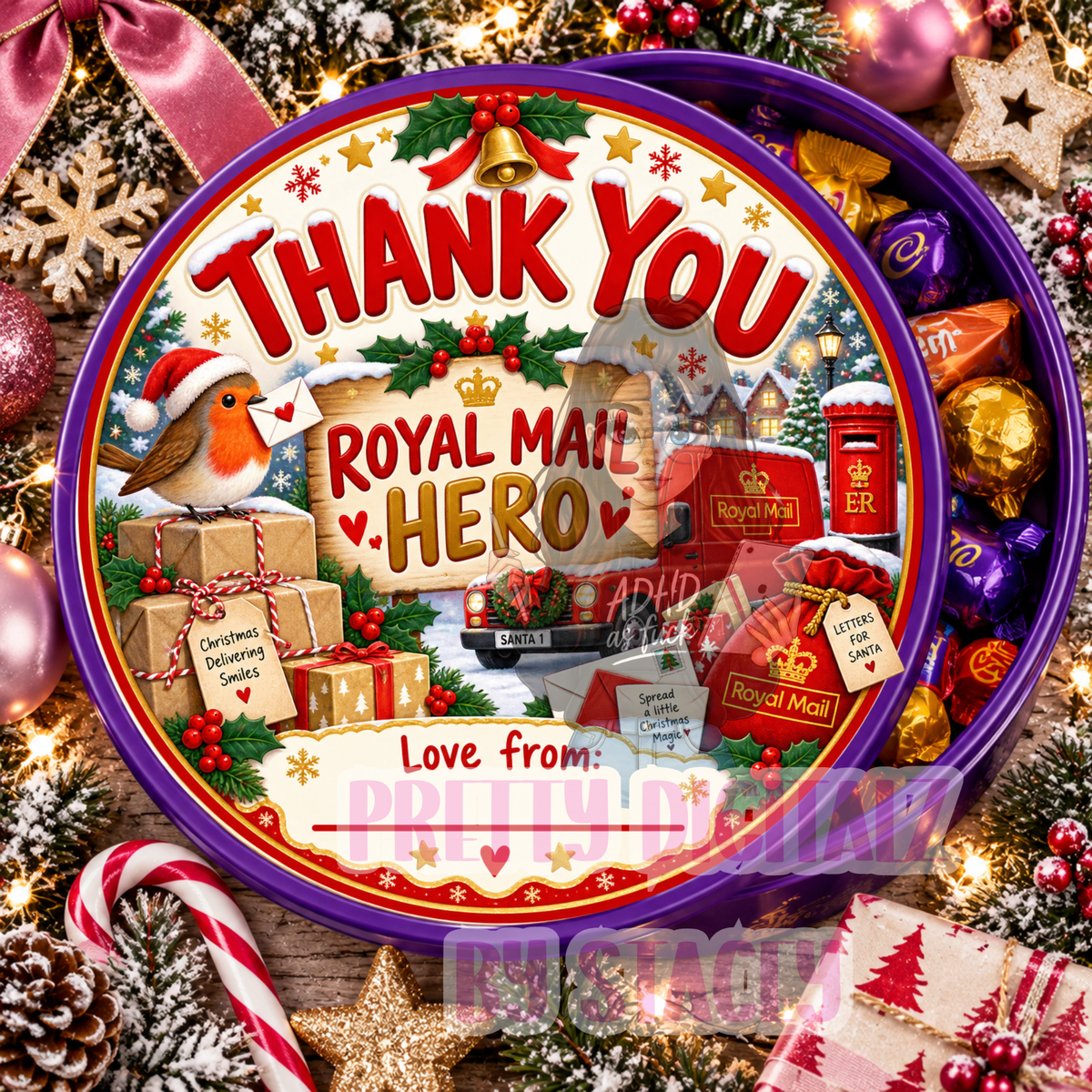 Christmas Delivery Driver Chocolate Tub Stickers | Set of 6 Digital PNG Designs | Royal Mail, DPD & Evri
