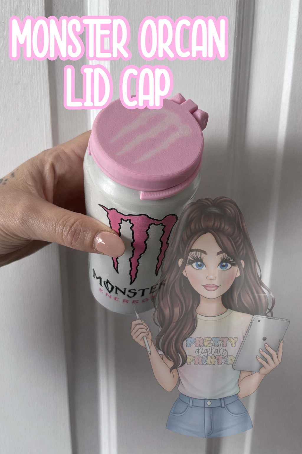 Pink Monster Can Lid – Reusable Spill-Proof Energy Drink Cover | 3D Printed Can Top