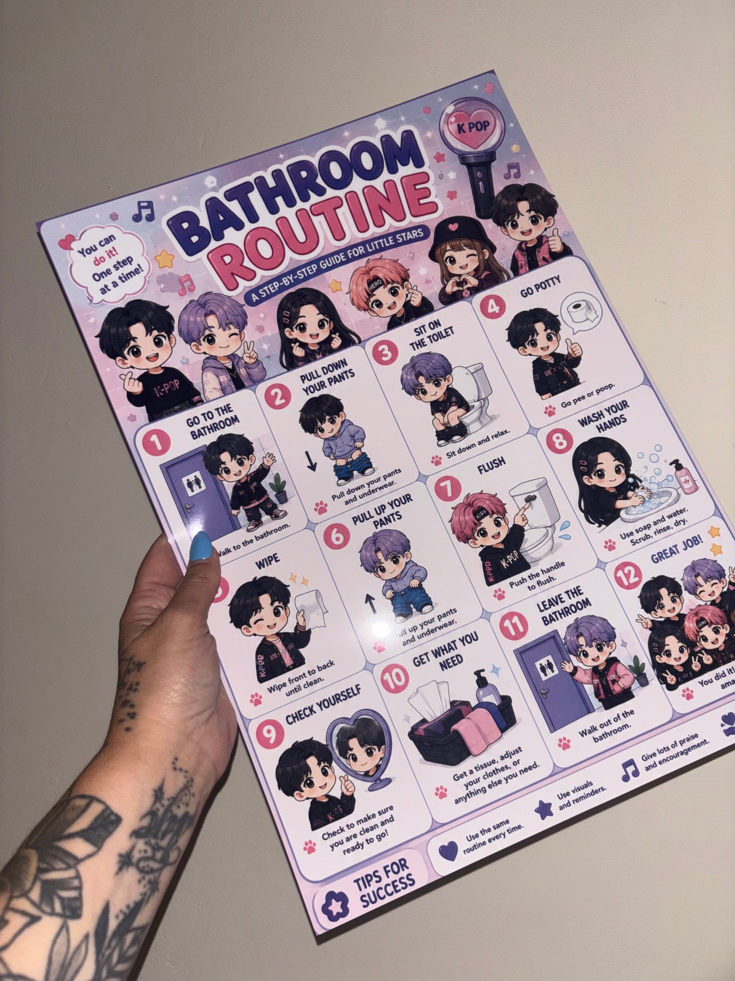 Bathroom Routine Chart – A4 Laminated Visual Toilet Training Chart | Multiple Fun Themes | Potty Training & Daily Routine