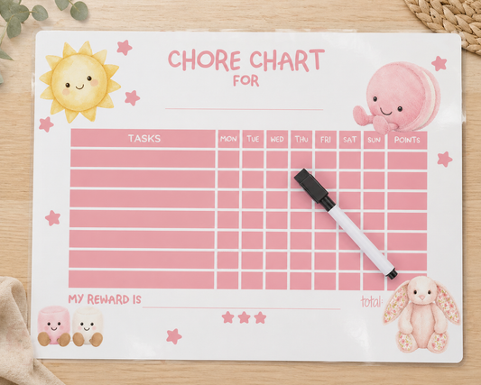 Personalised A3 Chore Chart for Kids | Laminated Reward Chart | Reusable Dry Wipe Behaviour Chart | Weekly Task Planner with Name | Jelly C