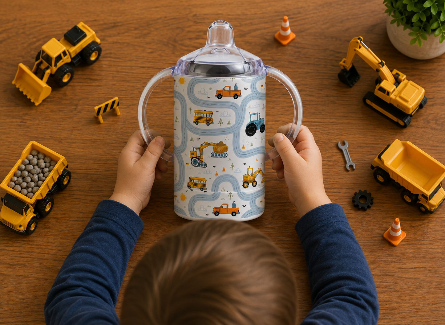 Construction Vehicle Digital Download Bundle | 4 Kids Placemat PNGs + 4 Toddler Sippy Cup Wraps | Sippy Wraps Double as Seamless Patterns | Digger Sublimation Set