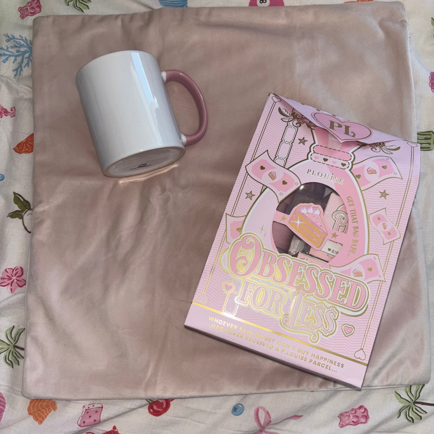 P. Louise Skincare Gift Bundle | Personalised Mug & Blush Pink Velvet Cushion Cover | Limited Edition Gift Set
