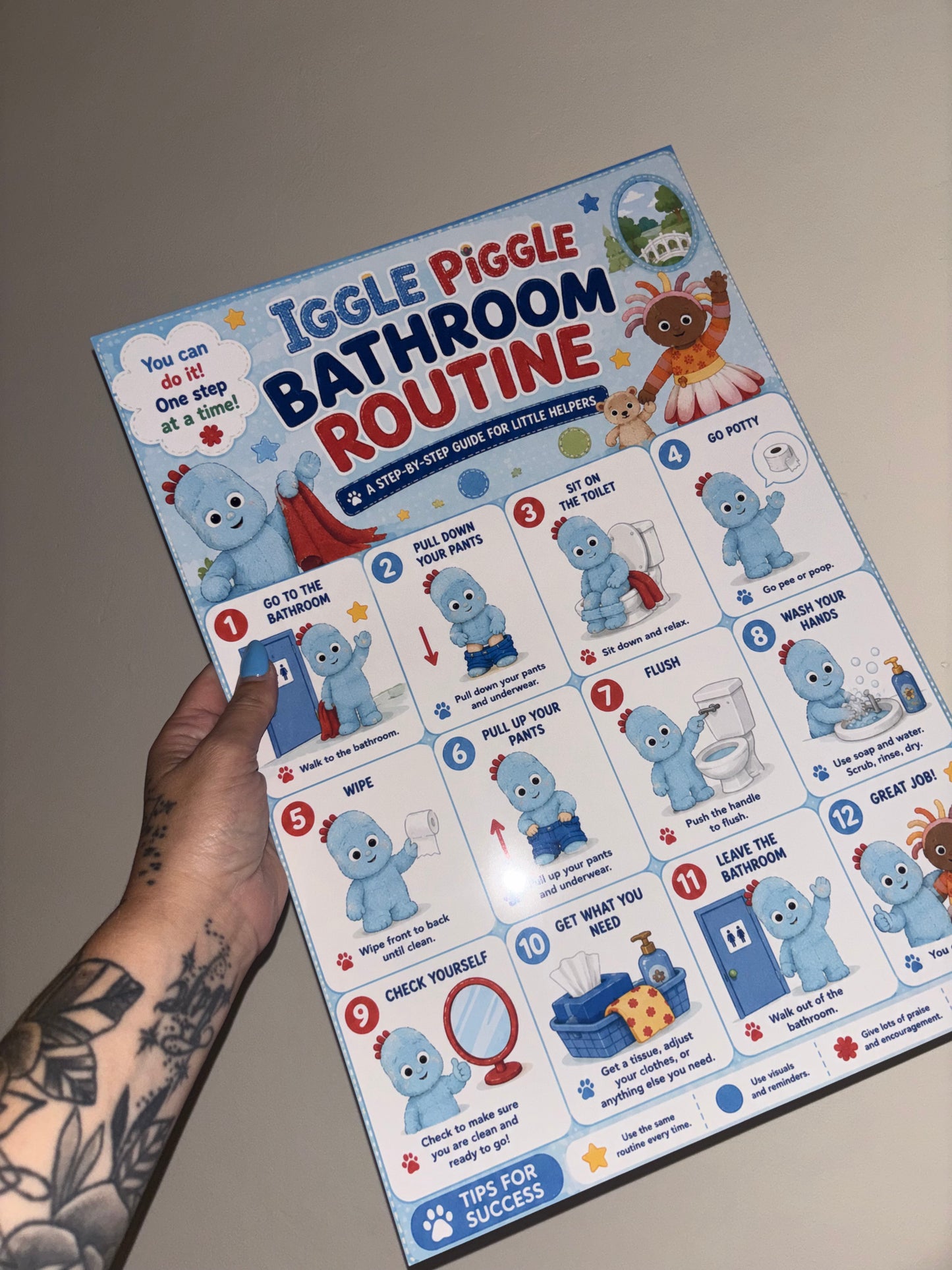 Bathroom Routine Chart – A4 Laminated Visual Toilet Training Chart | Multiple Fun Themes | Potty Training & Daily Routine