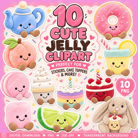 Cute watercolour clipart PNG digital bundle preview