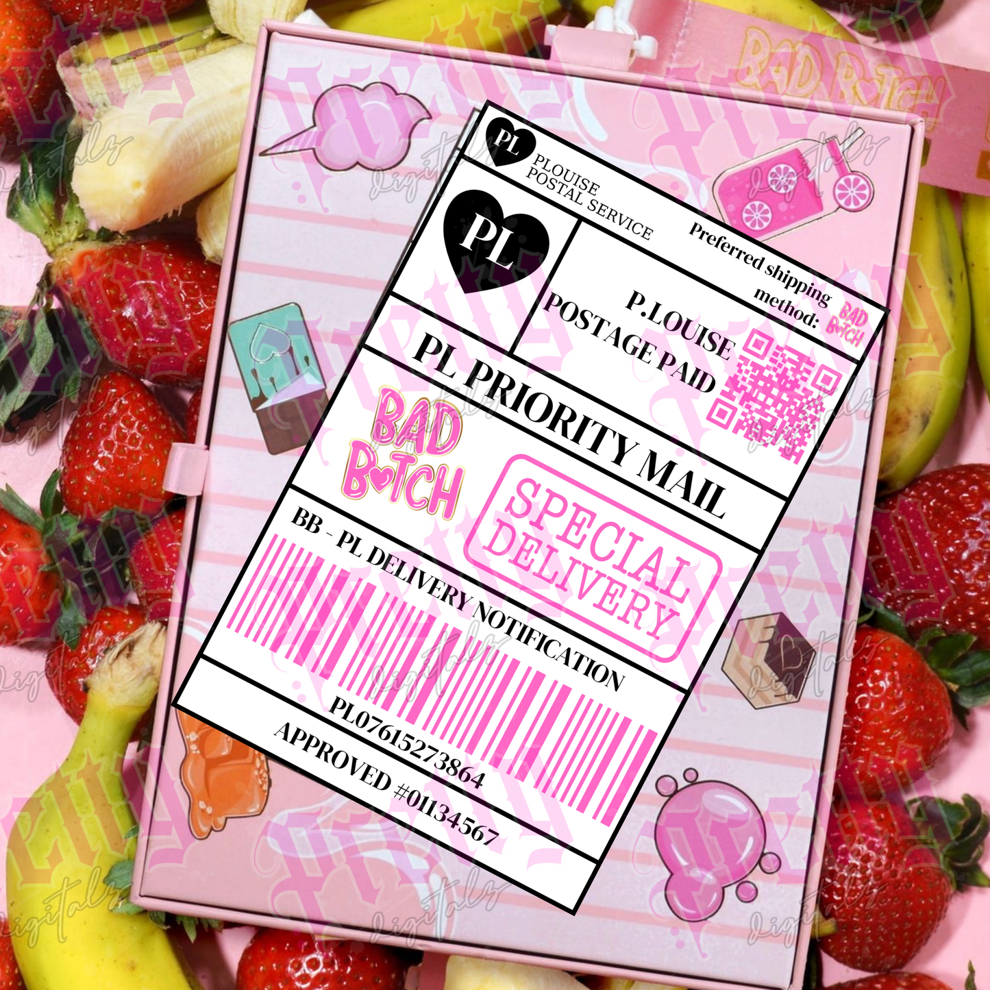 P.Louise Inspired Postage Labels Digital Download | Pink Postal Stickers PNG | Beauty Mail Packaging Labels | Printable Parcel Labels
